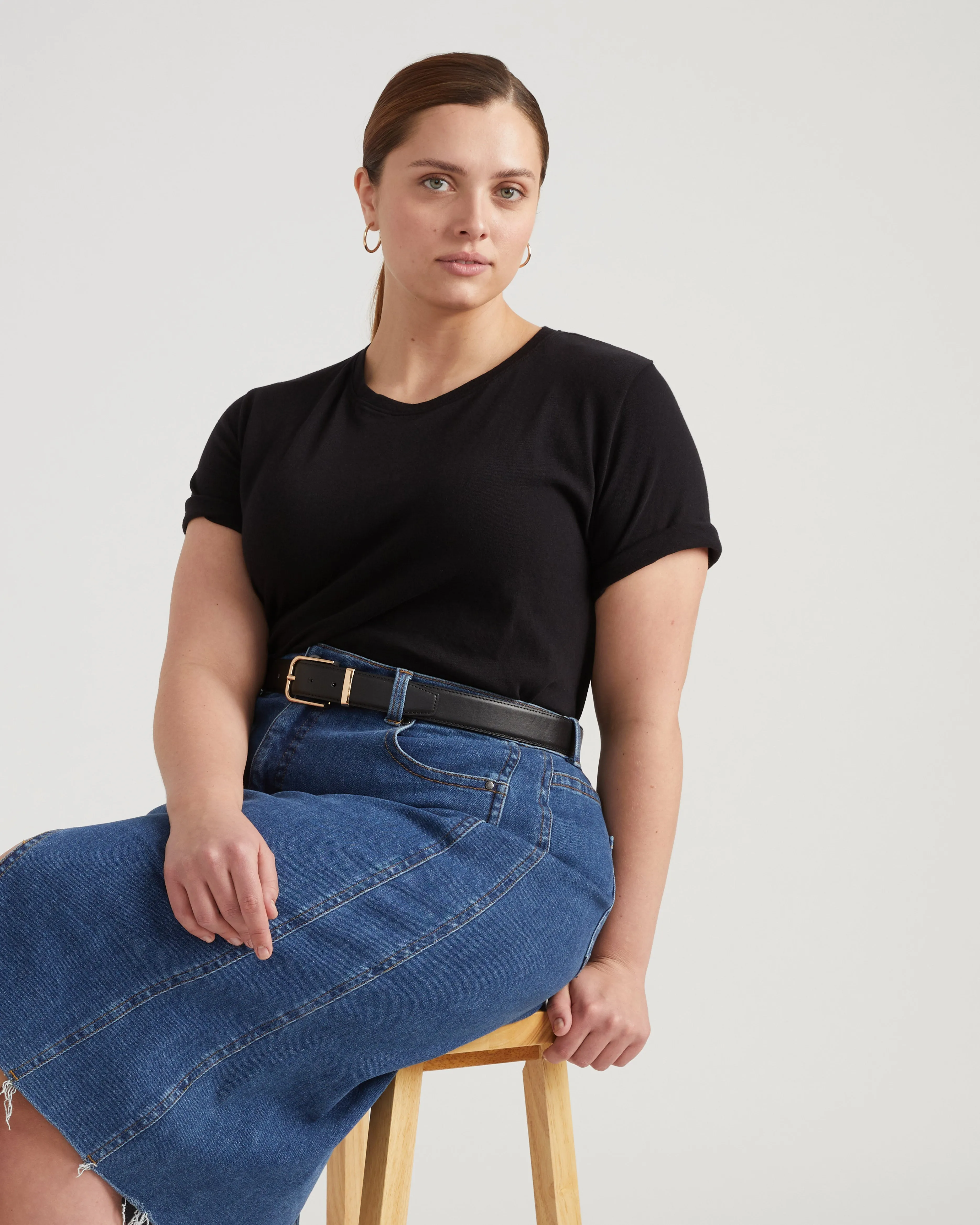 Eco Tee Rex in Linen Jersey - Black sold by Universal Standard