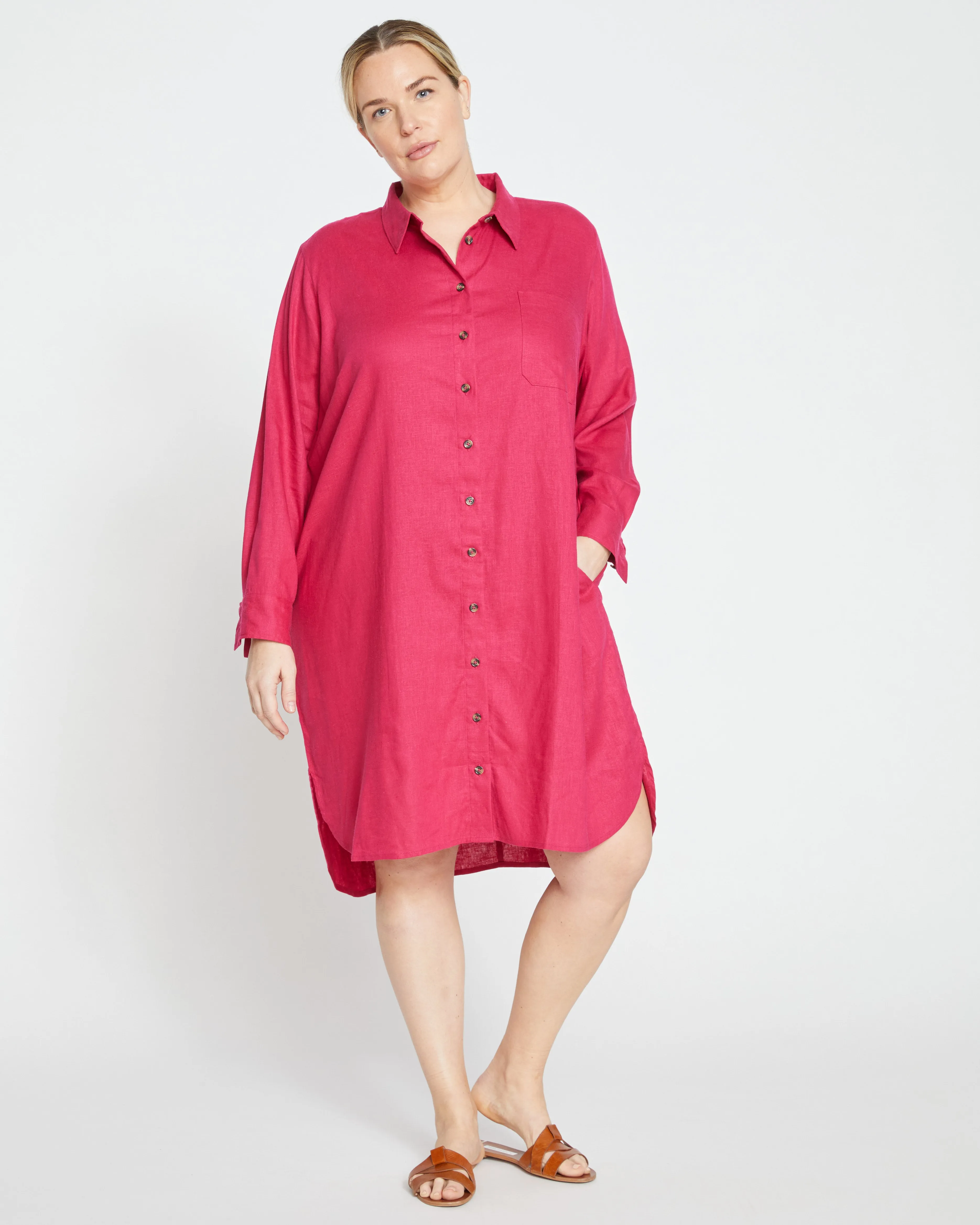 Seaside Linen Shirtdress - Cerise sold by Universal Standard