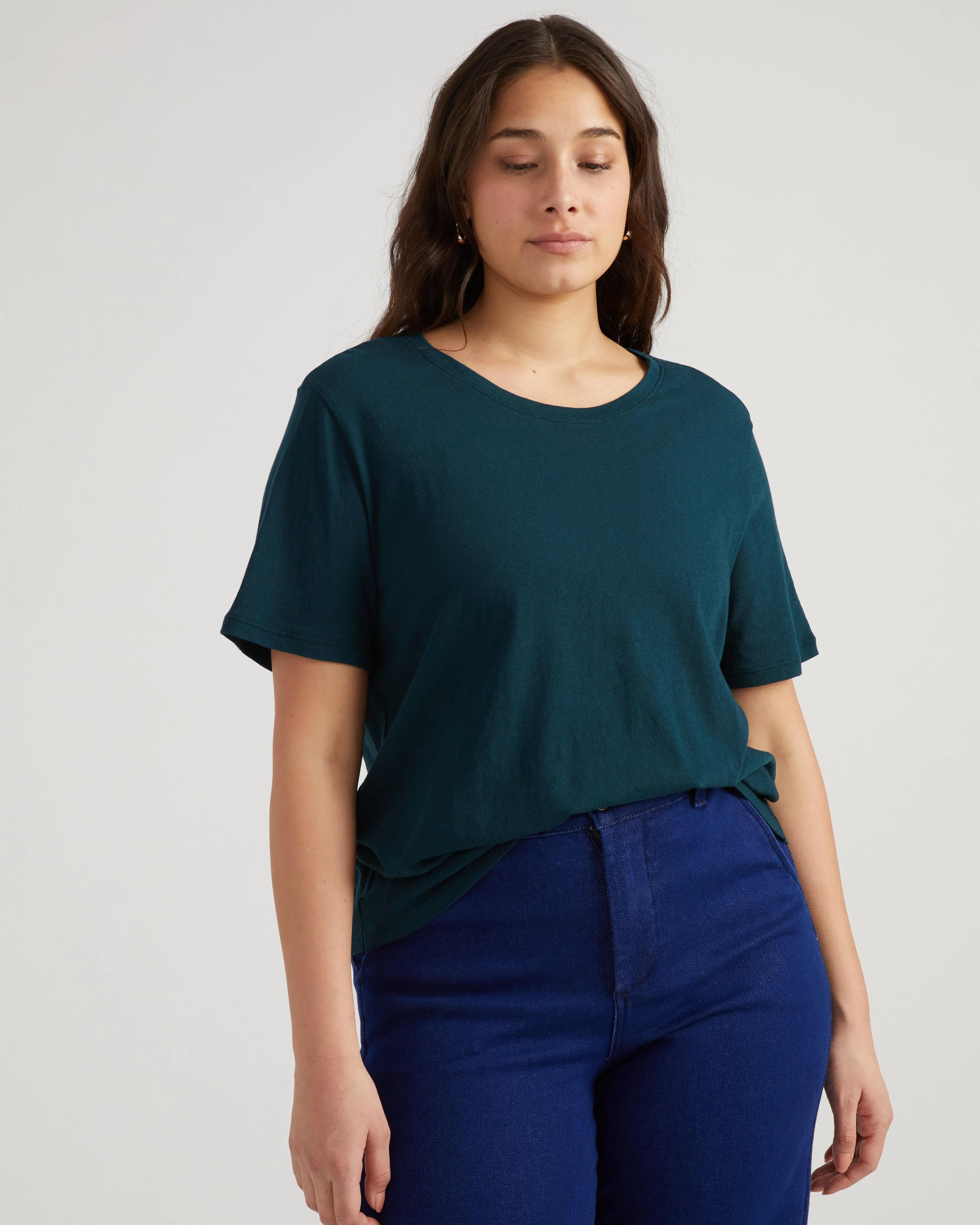 Eco Tee Rex in Linen Jersey - Deep Sea sold by Universal Standard