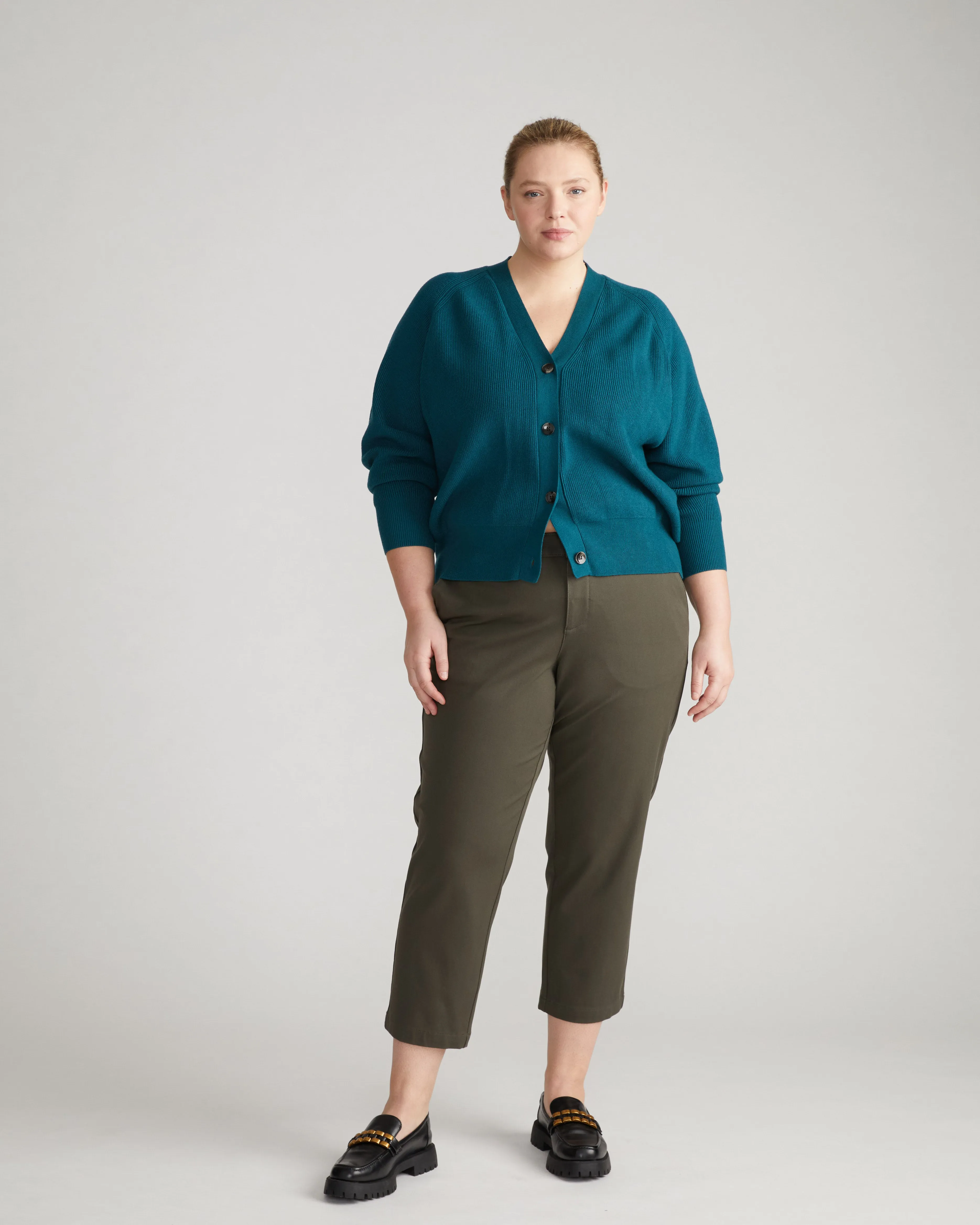 Orchard Stretch Cotton Twill Cropped Chinos - Nori sold by Universal Standard