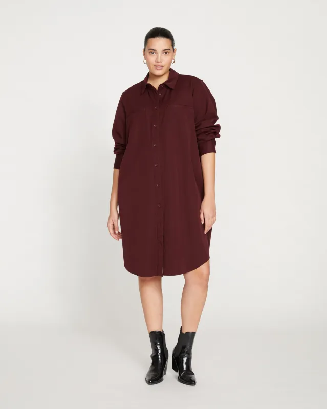 Kelly Stretch Cotton Twill Shirtdress - Black Cherry sold by Universal Standard