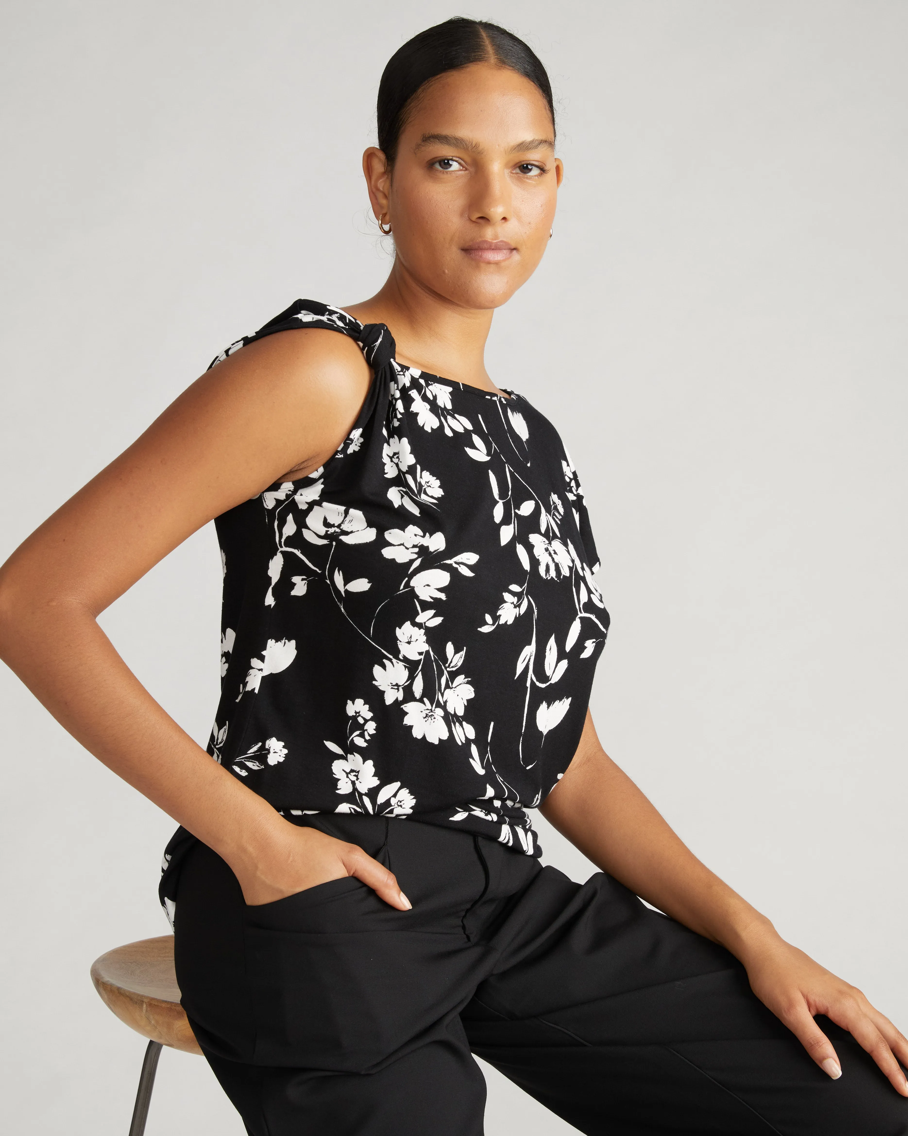 Estella Liquid Jersey Knot Tank - Moonlit Garden Print sold by Universal Standard