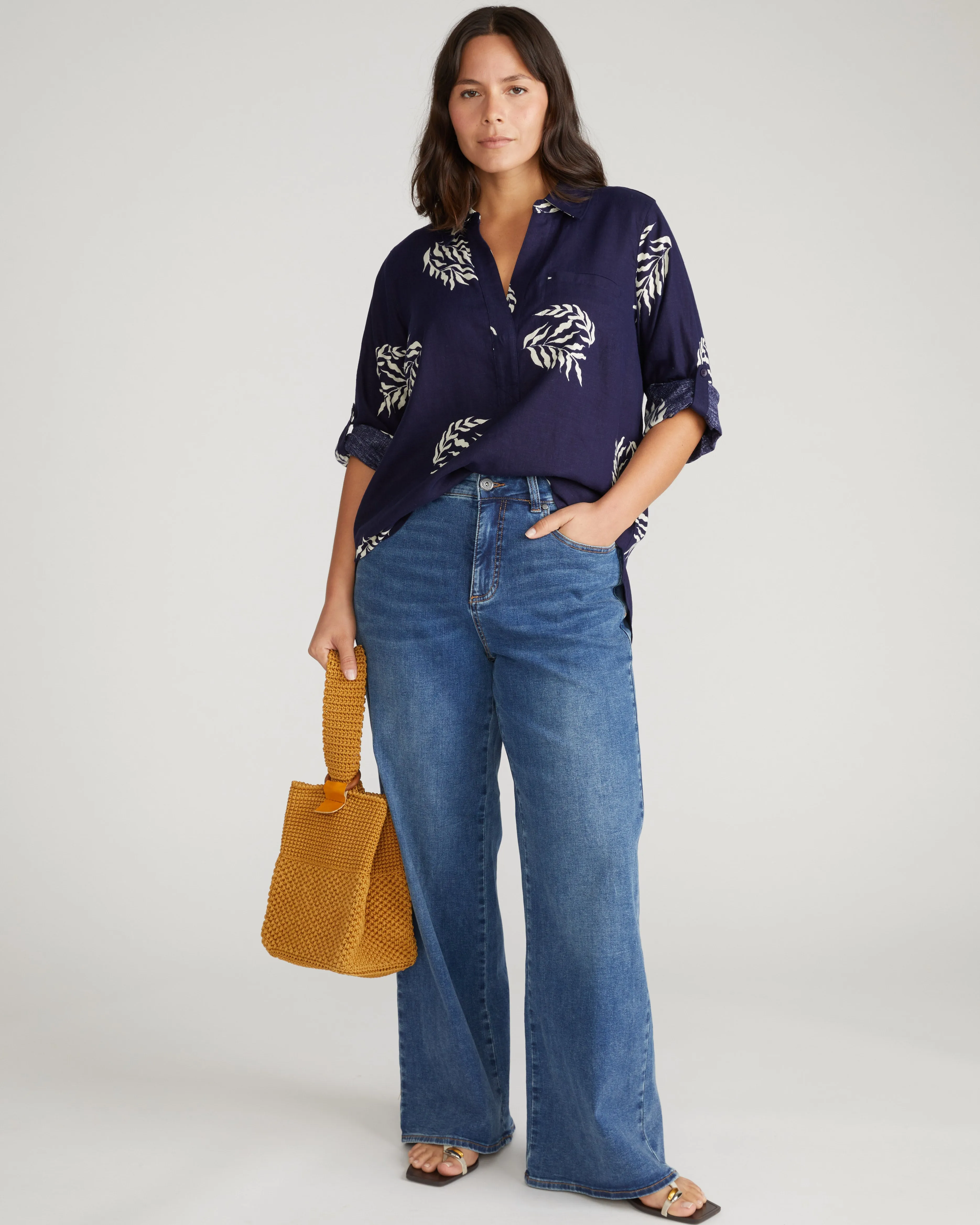 Button Back Linen Polo Shirt - Beachgrass Print in Navy sold by Universal Standard product image thumbnail 3