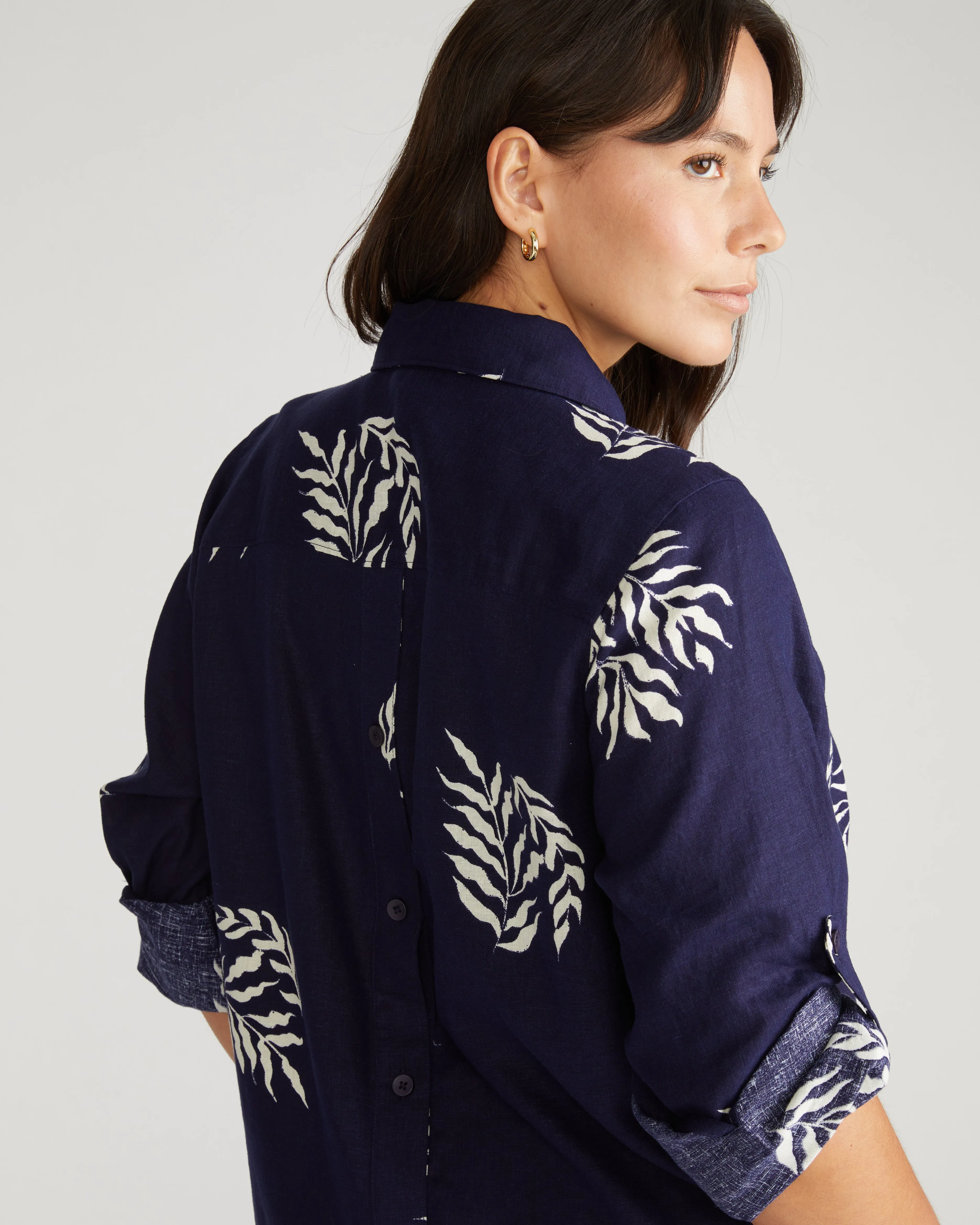 Button Back Linen Polo Shirt - Beachgrass Print in Navy sold by Universal Standard product image thumbnail 2