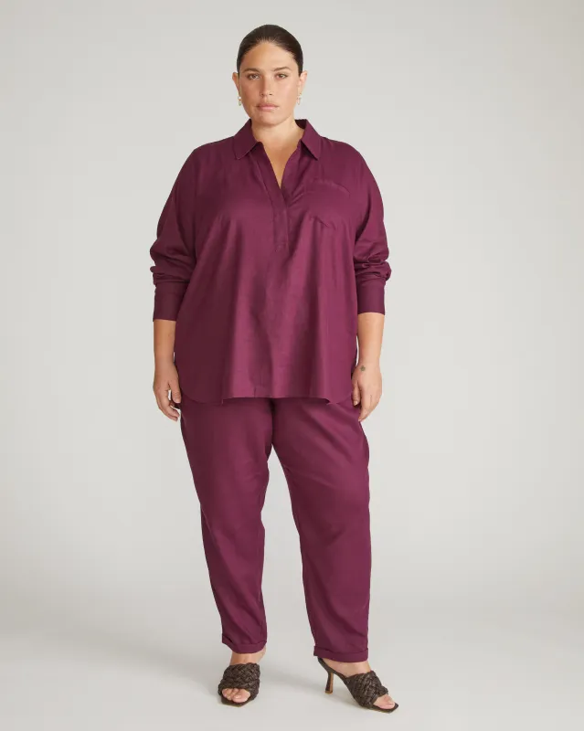 Button Back Linen Polo Shirt - Acai sold by Universal Standard