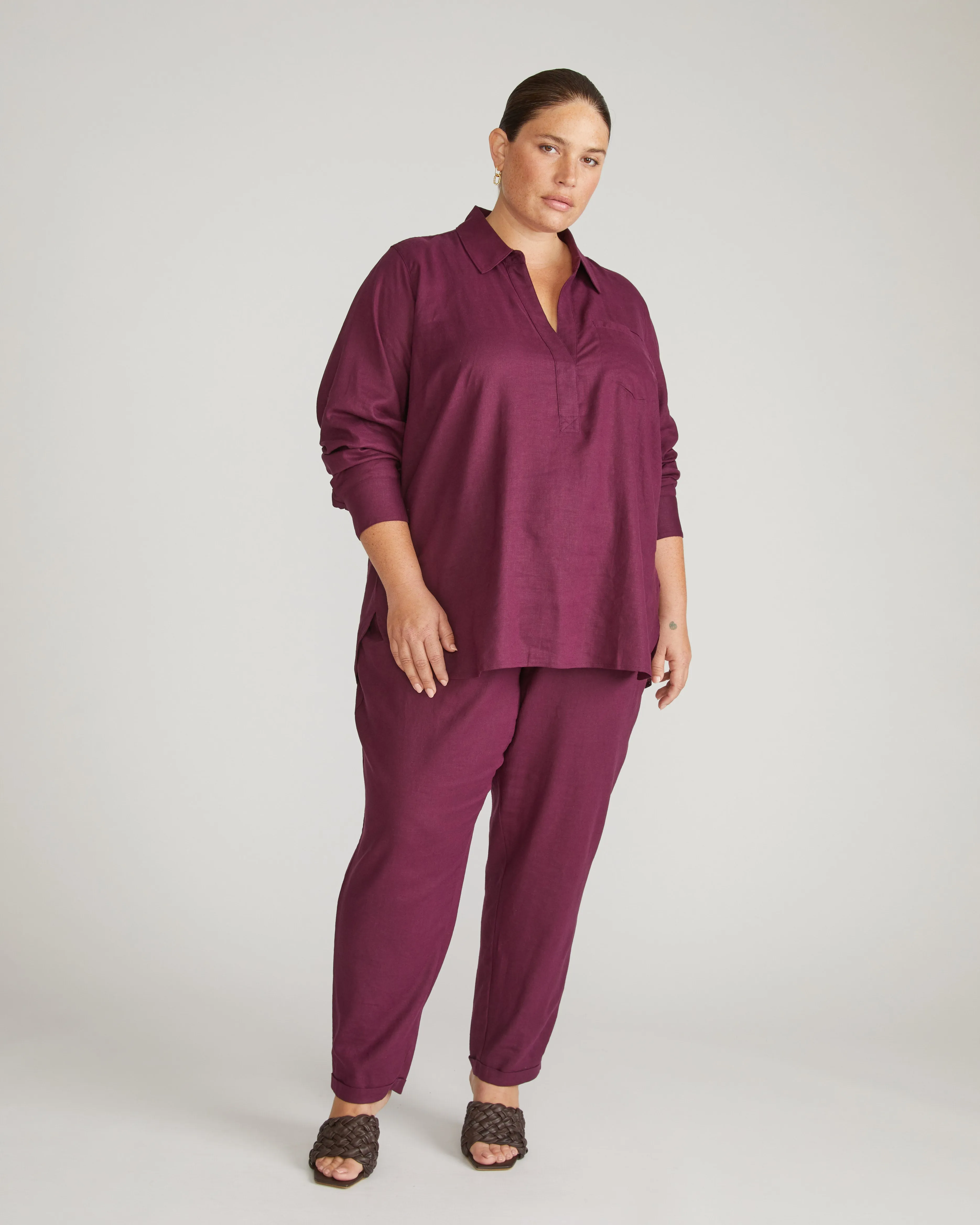 Button Back Linen Polo Shirt - Acai sold by Universal Standard product image thumbnail 2