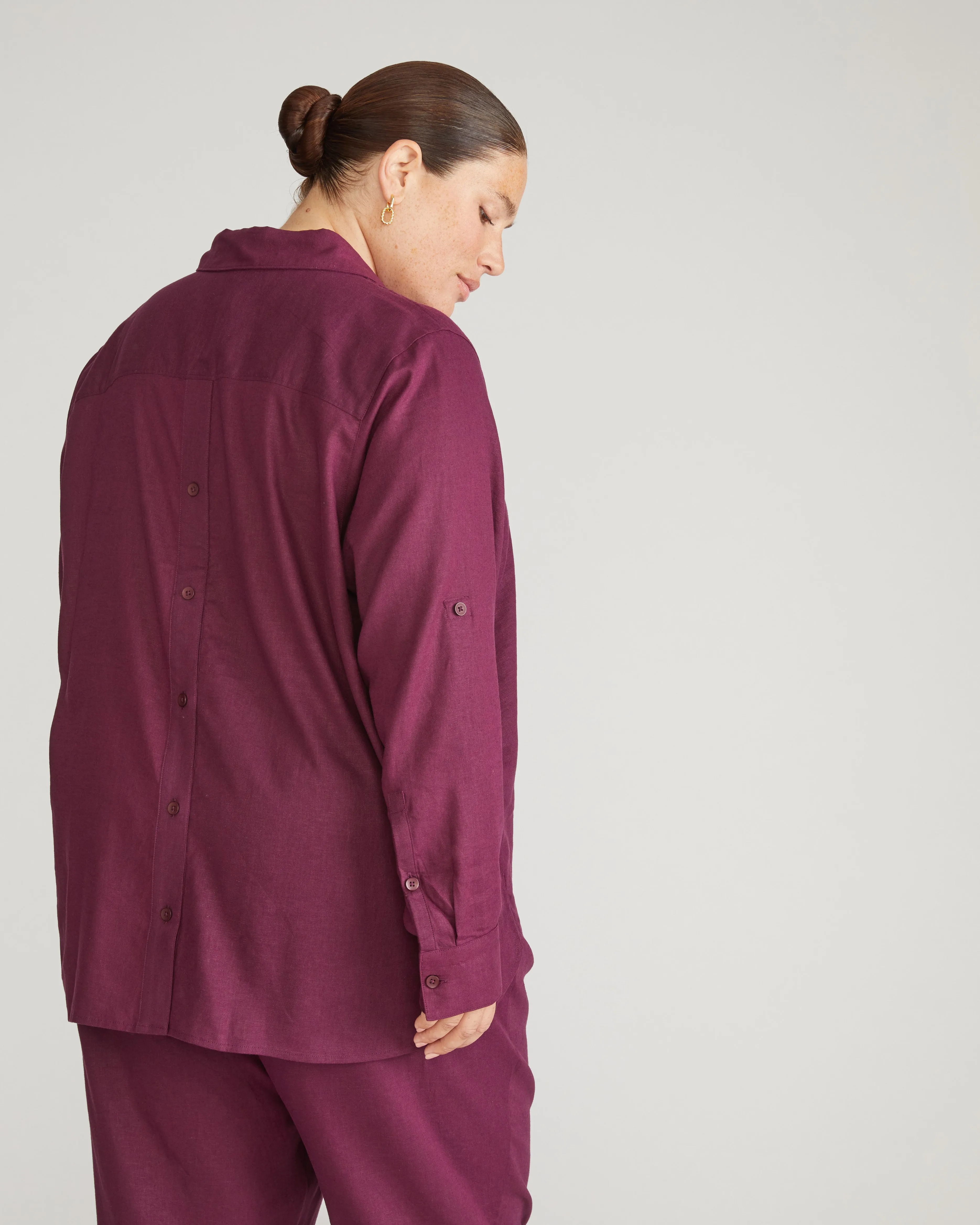 Button Back Linen Polo Shirt - Acai sold by Universal Standard product image thumbnail 3
