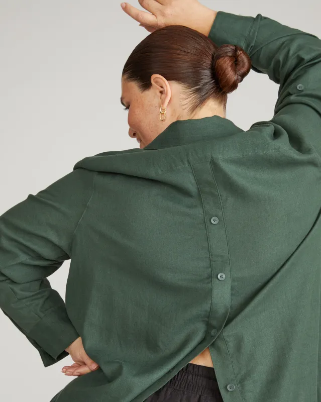 Button Back Linen Polo Shirt - Luscious Green sold by Universal Standard