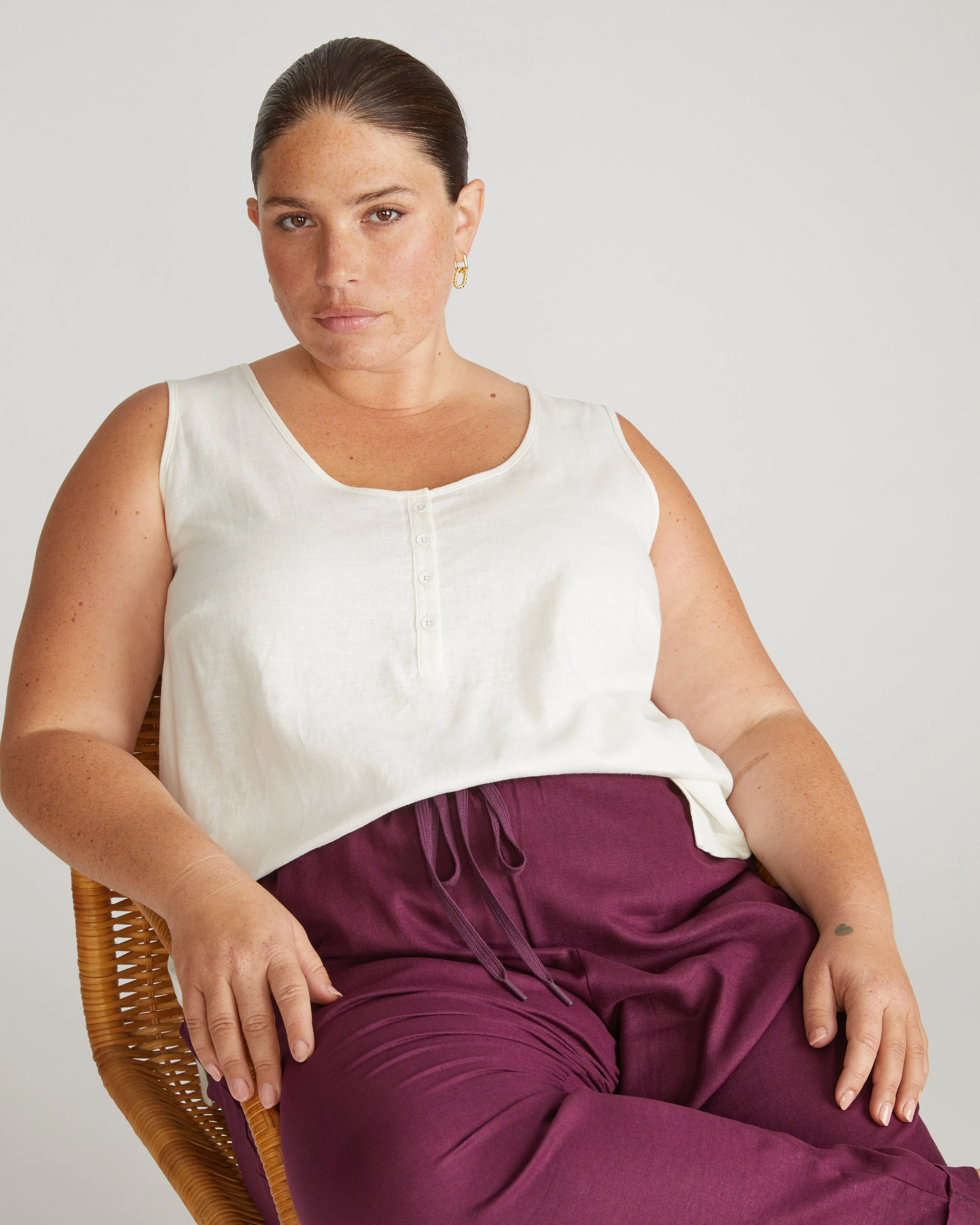 Henley Linen Tank - White sold by Universal Standard