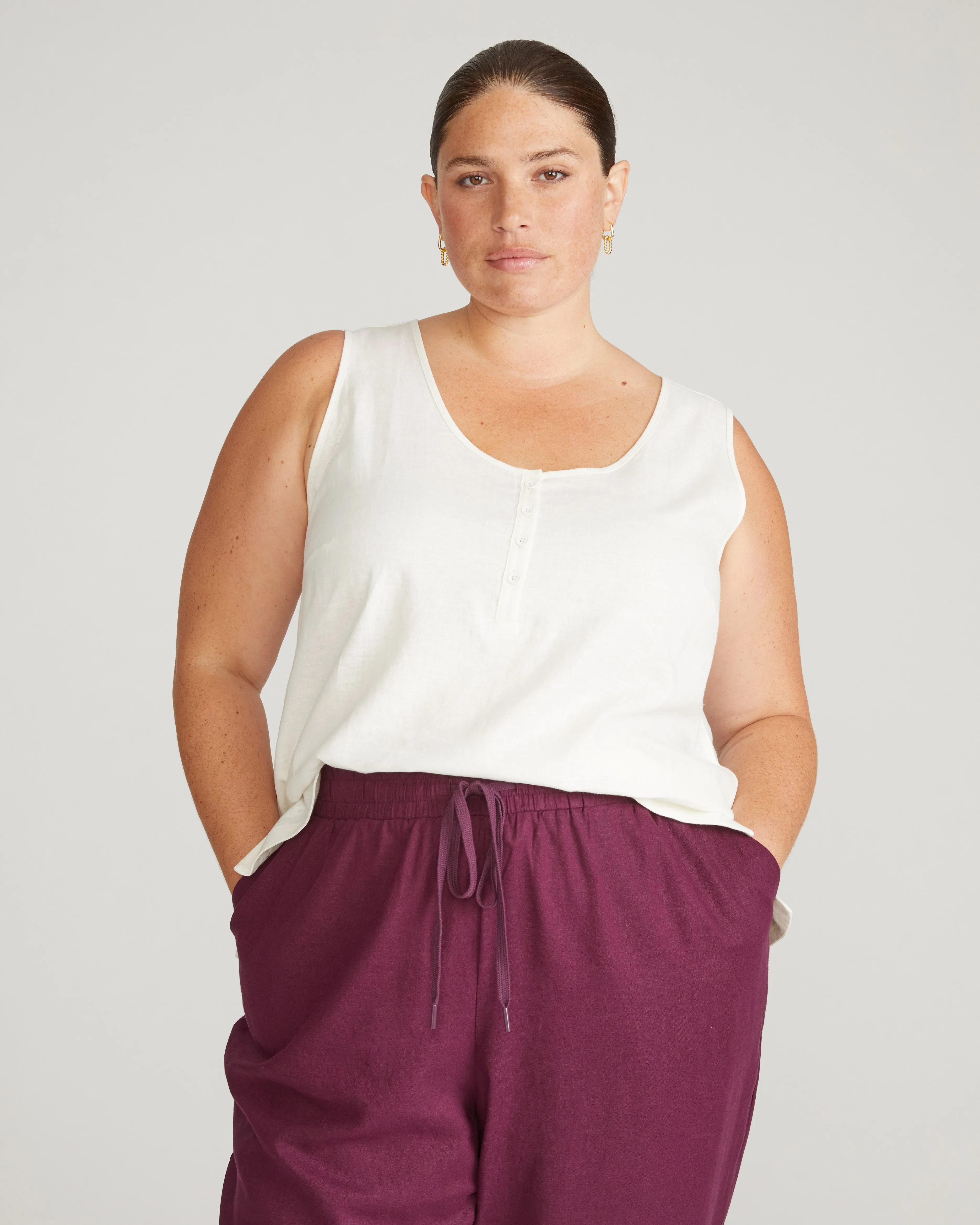 Henley Linen Tank - White sold by Universal Standard product image thumbnail 2