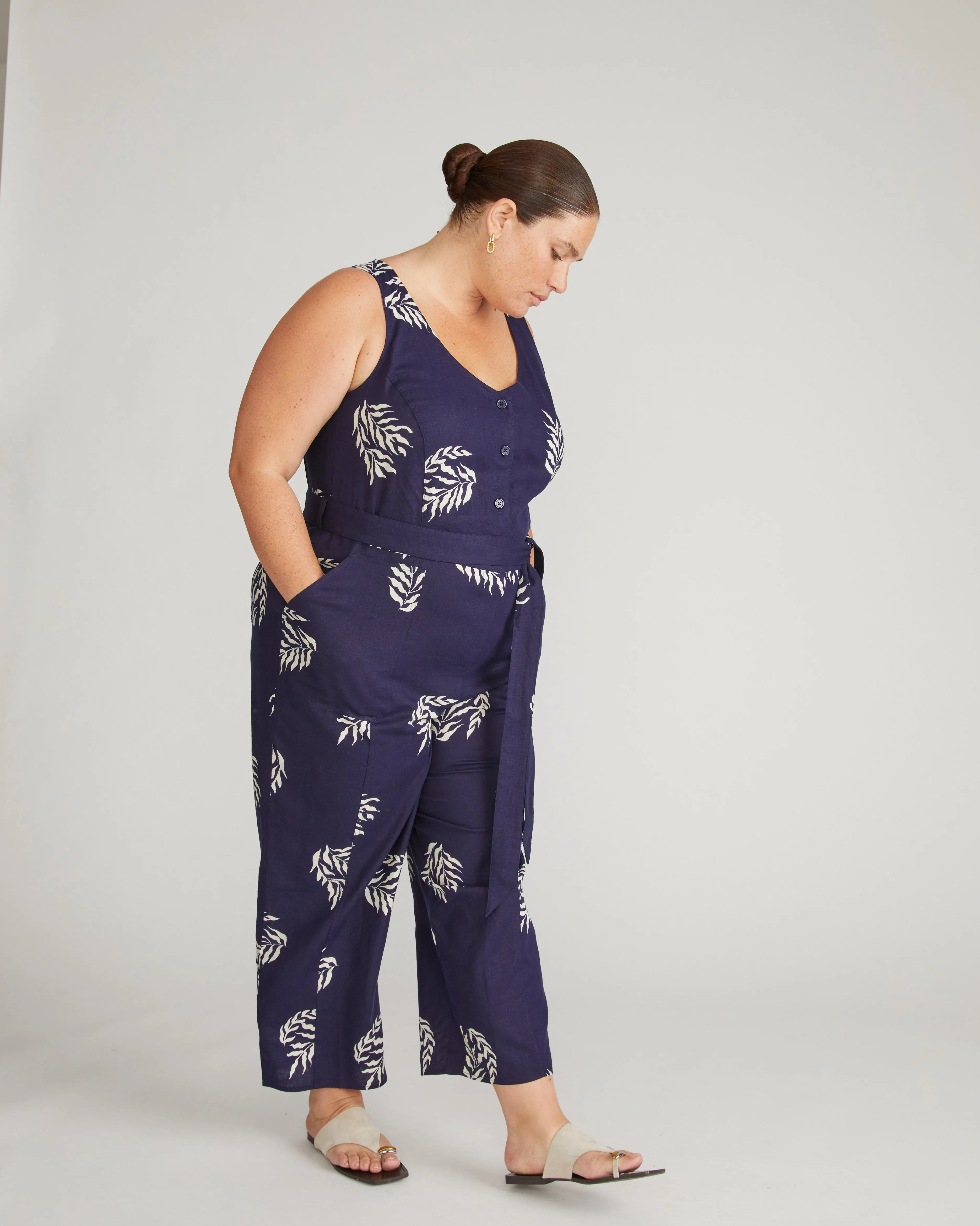 Matilda Linen Jumpsuit - Beachgrass Print in Navy sold by Universal Standard product image thumbnail 2