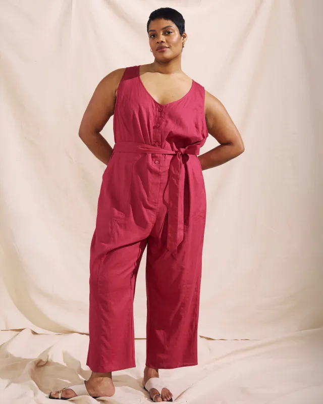 Matilda Linen Jumpsuit - Cerise sold by Universal Standard