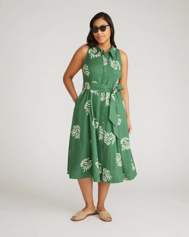 Adelaide Linen Shirtdress - Beachgrass Print in Green sold by Universal Standard