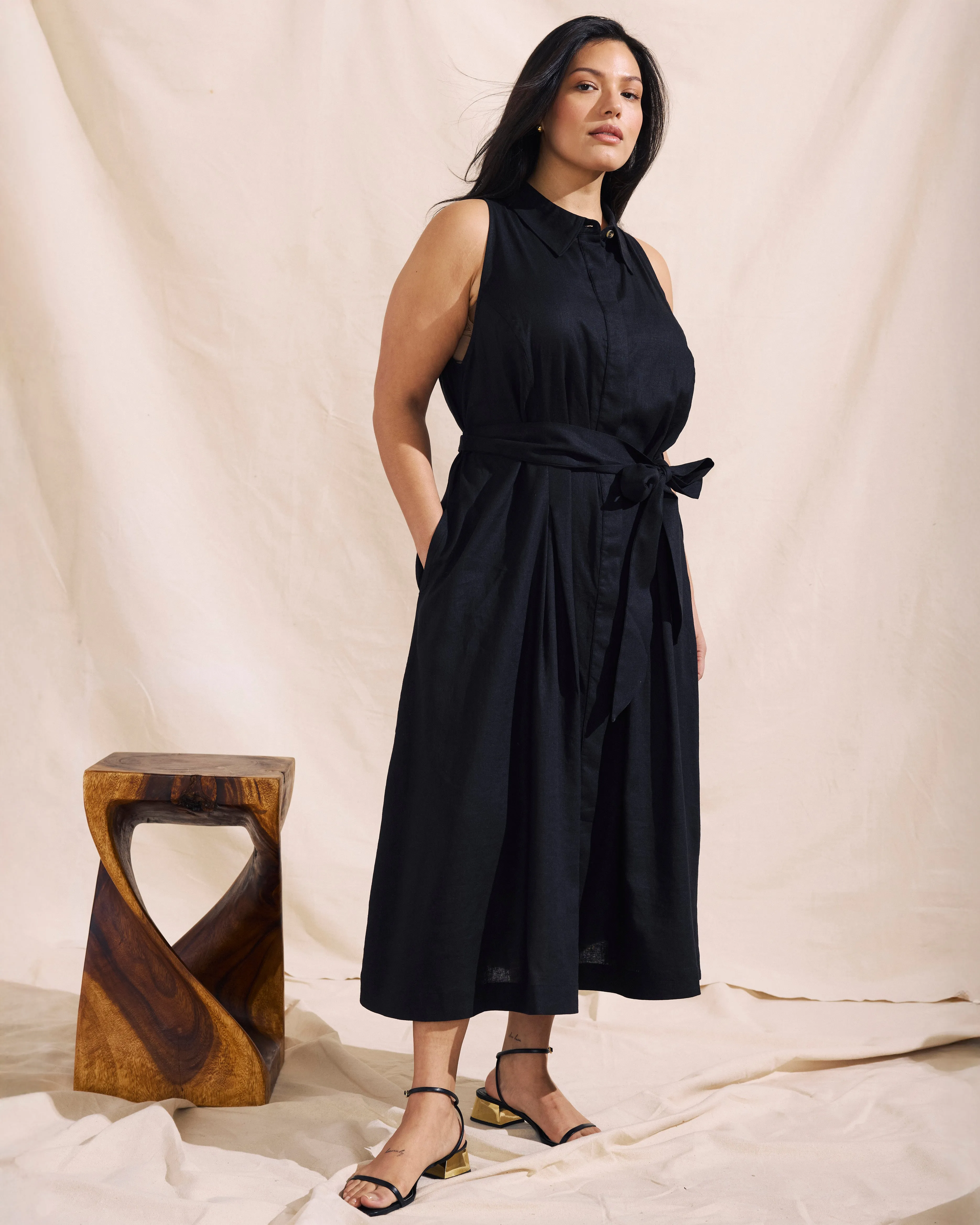 Adelaide Linen Shirtdress - Black sold by Universal Standard