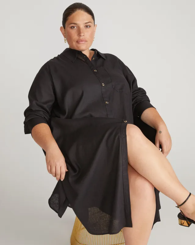 Odeon Linen Shirtdress - Black sold by Universal Standard