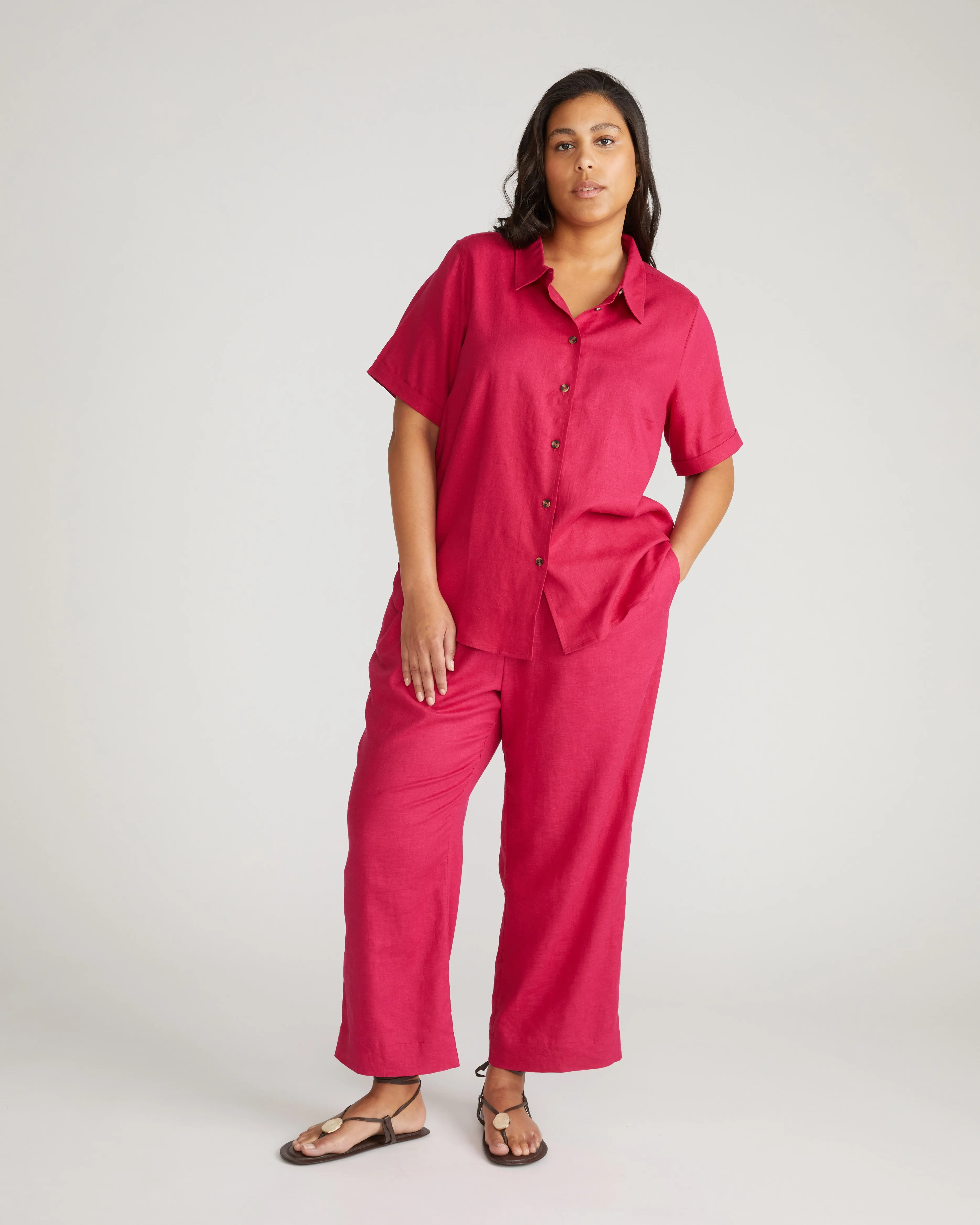Dune Short Sleeve Linen Shirt - Cerise sold by Universal Standard product image thumbnail 2