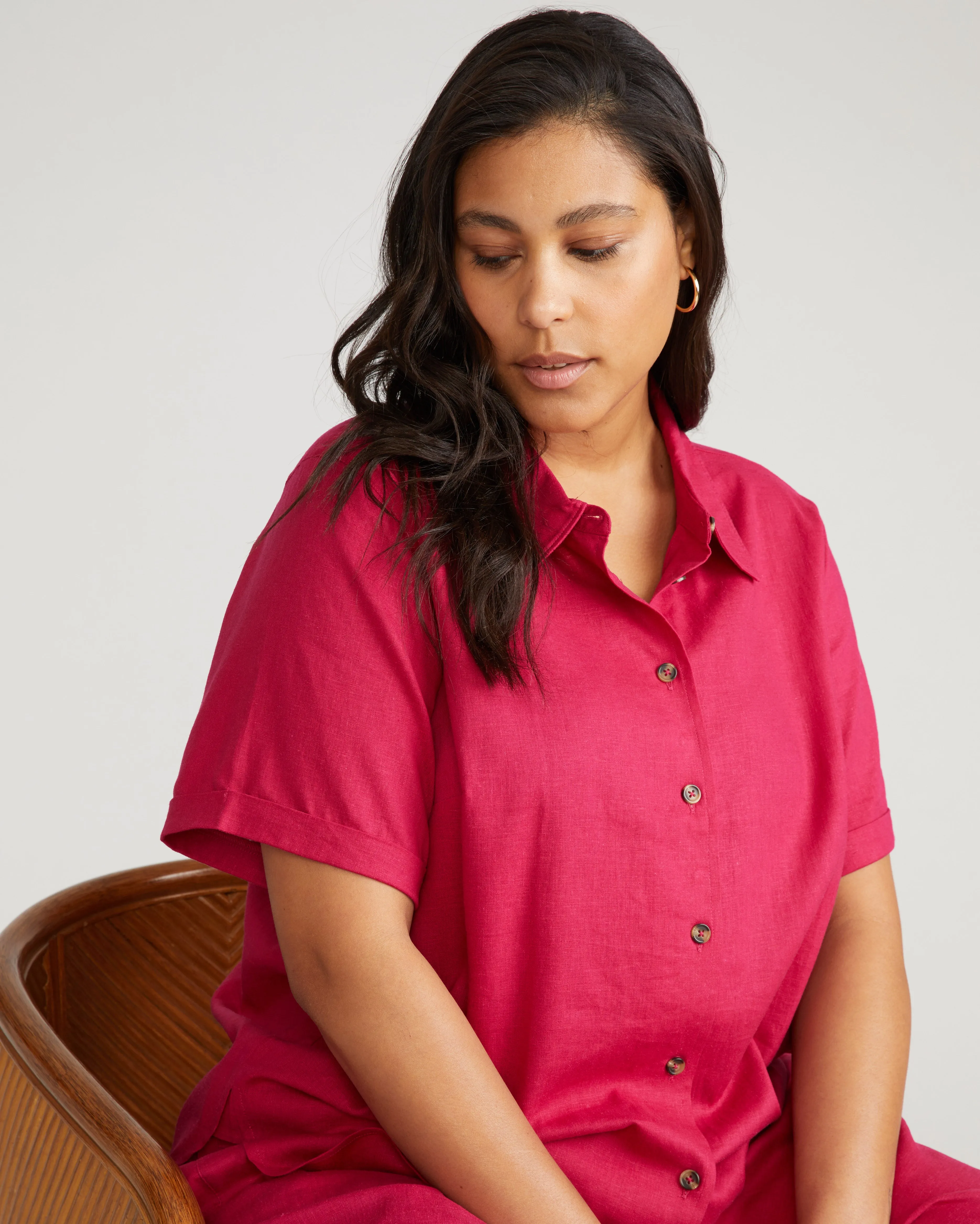 Dune Short Sleeve Linen Shirt - Cerise sold by Universal Standard