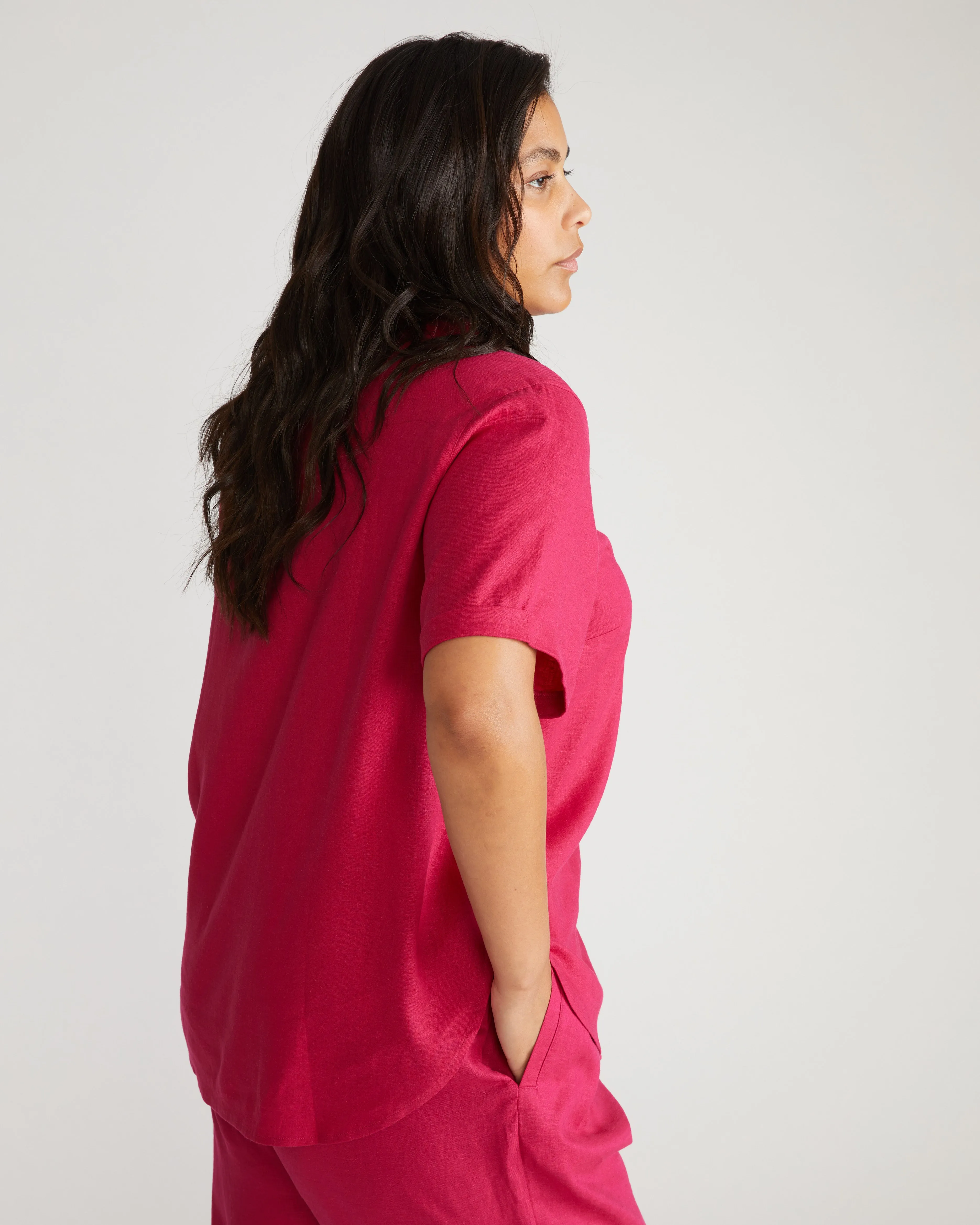 Dune Short Sleeve Linen Shirt - Cerise sold by Universal Standard product image thumbnail 3