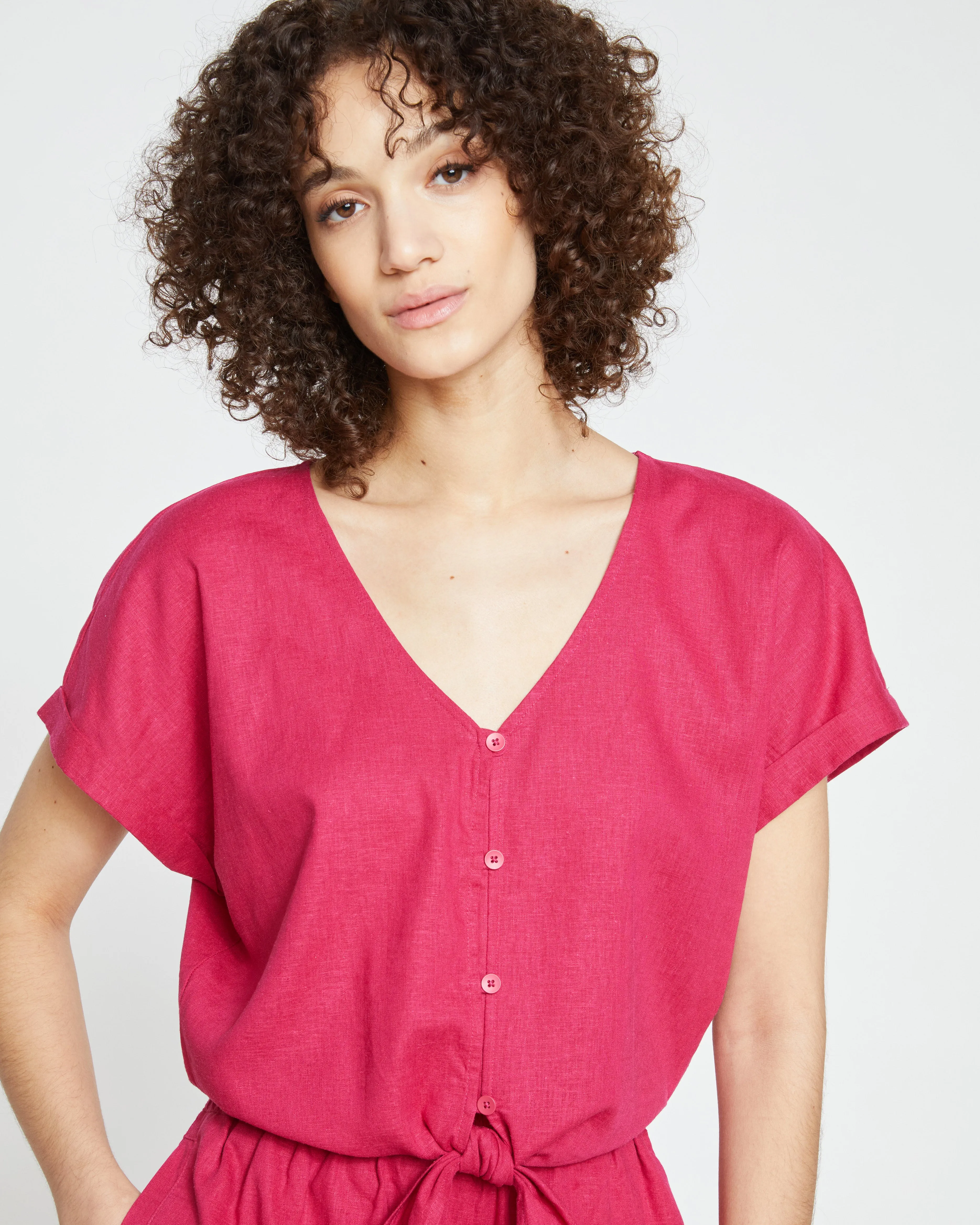Tropez Tied Linen Crop Top - Cerise sold by Universal Standard