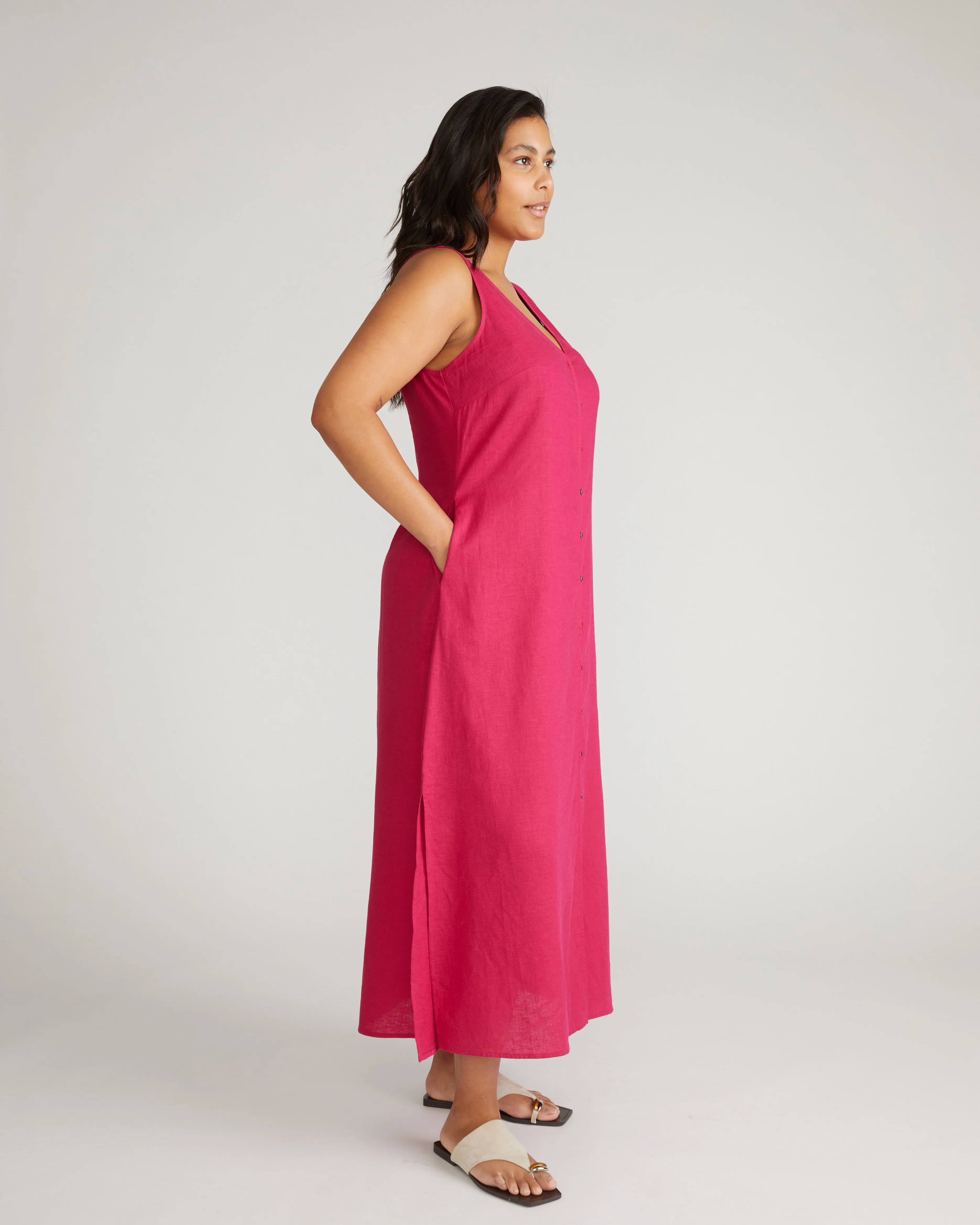 Islet Button-Down Linen Maxi Dress - Cerise sold by Universal Standard product image thumbnail 3