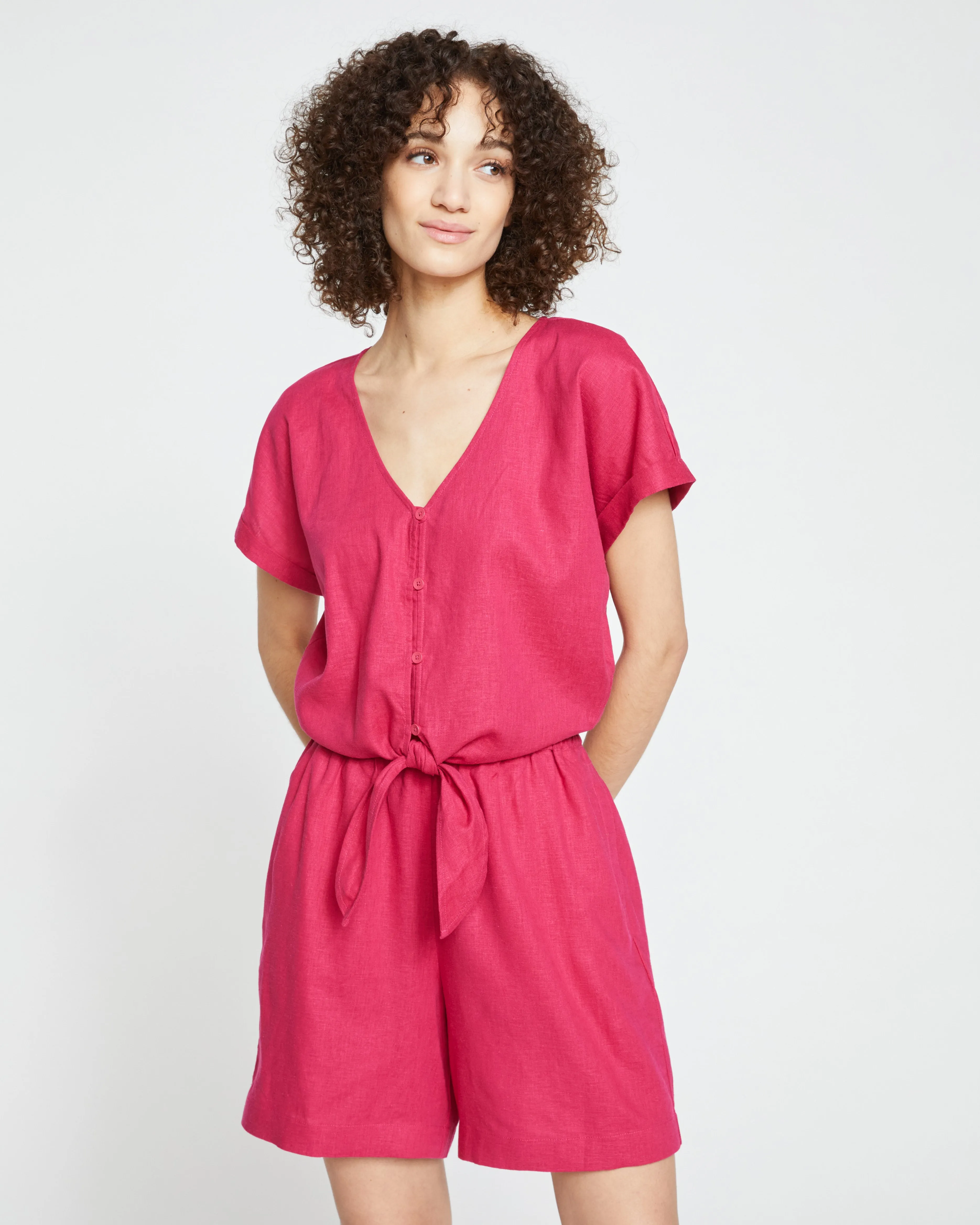 Juniper Linen Easy Pull-On Shorts - Cerise sold by Universal Standard