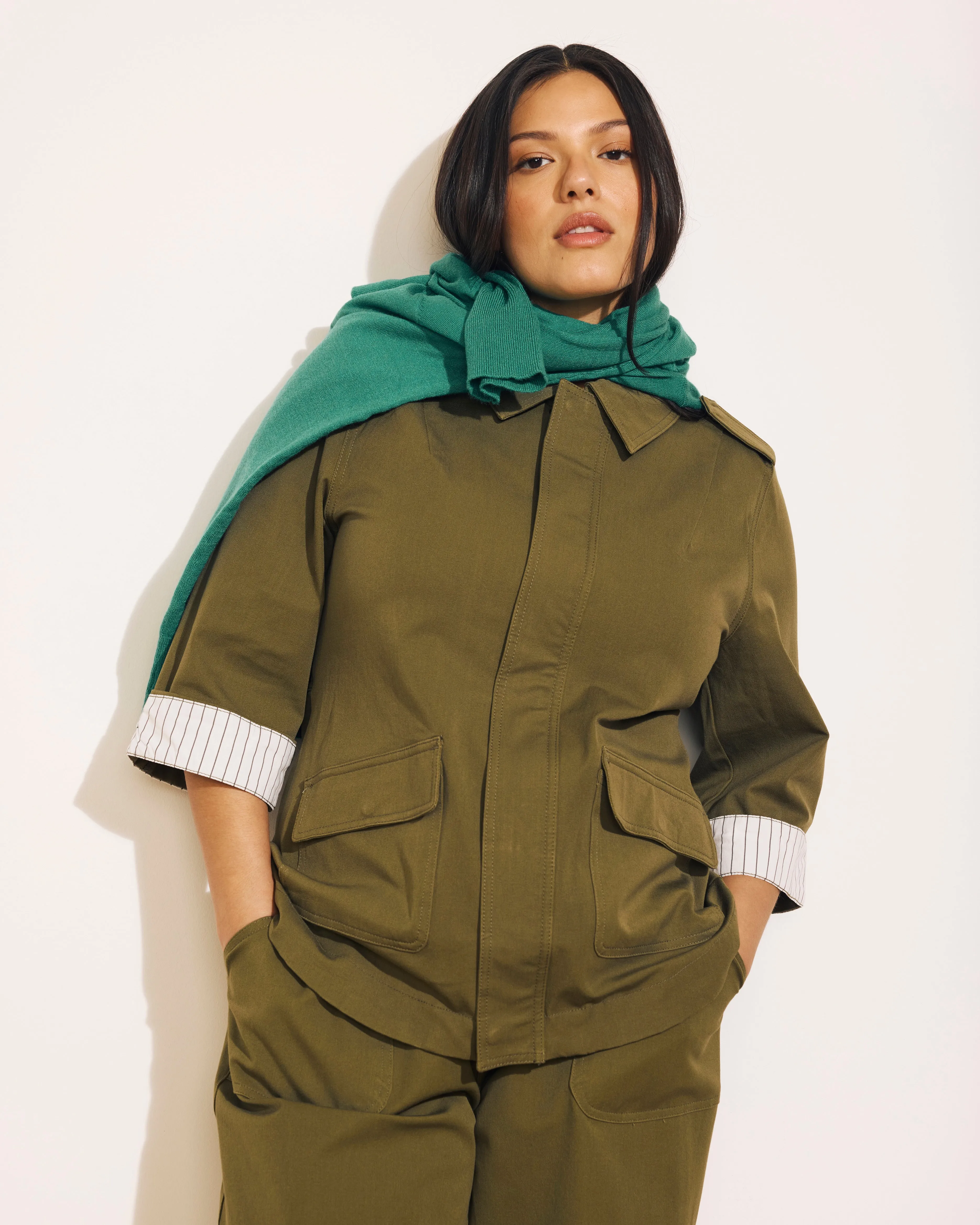 Upstate Stretch Cotton Twill Manor Jacket - Ivy sold by Universal Standard