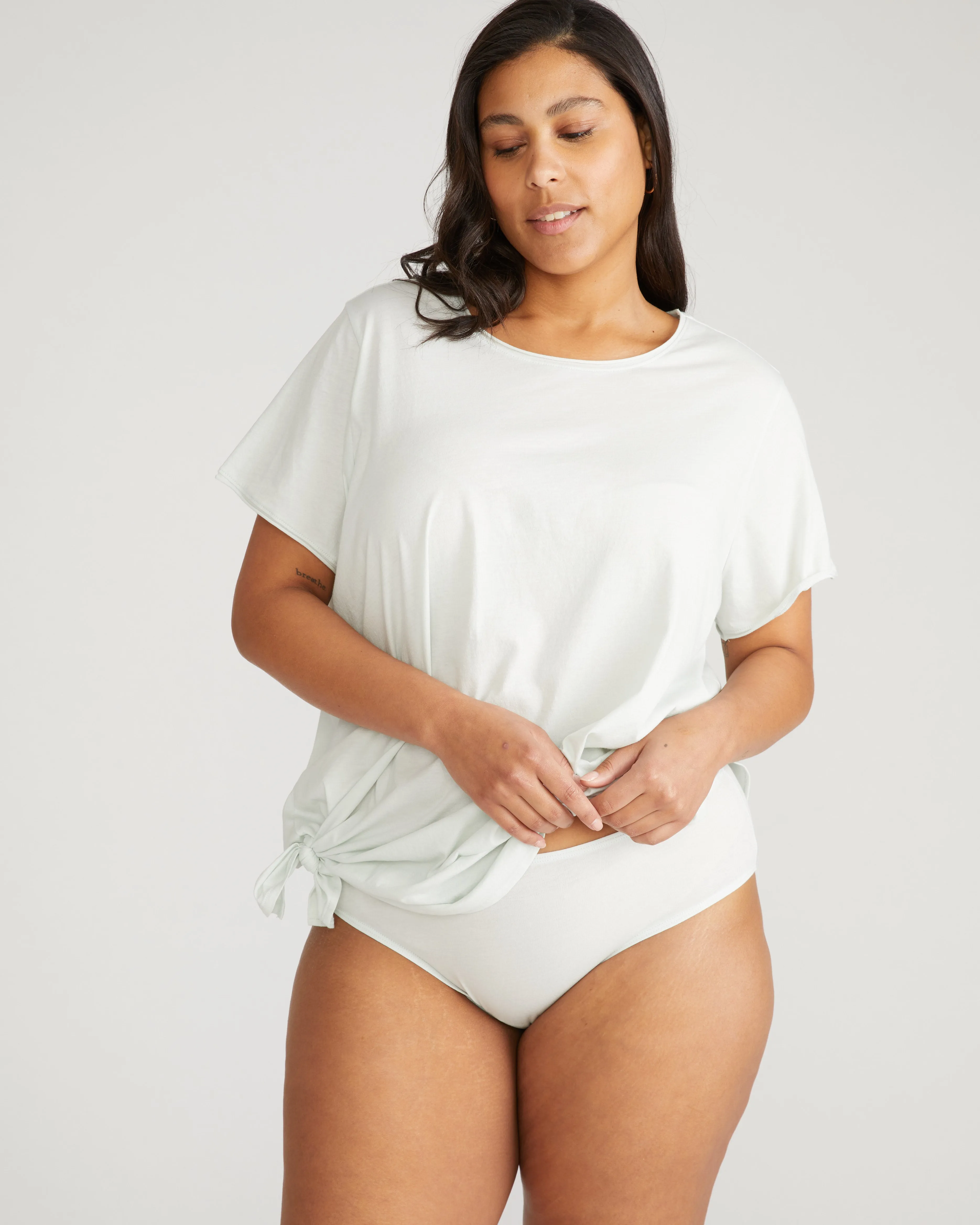 Pima Cotton Mid Rise Bikini - Hint of Mint sold by Universal Standard