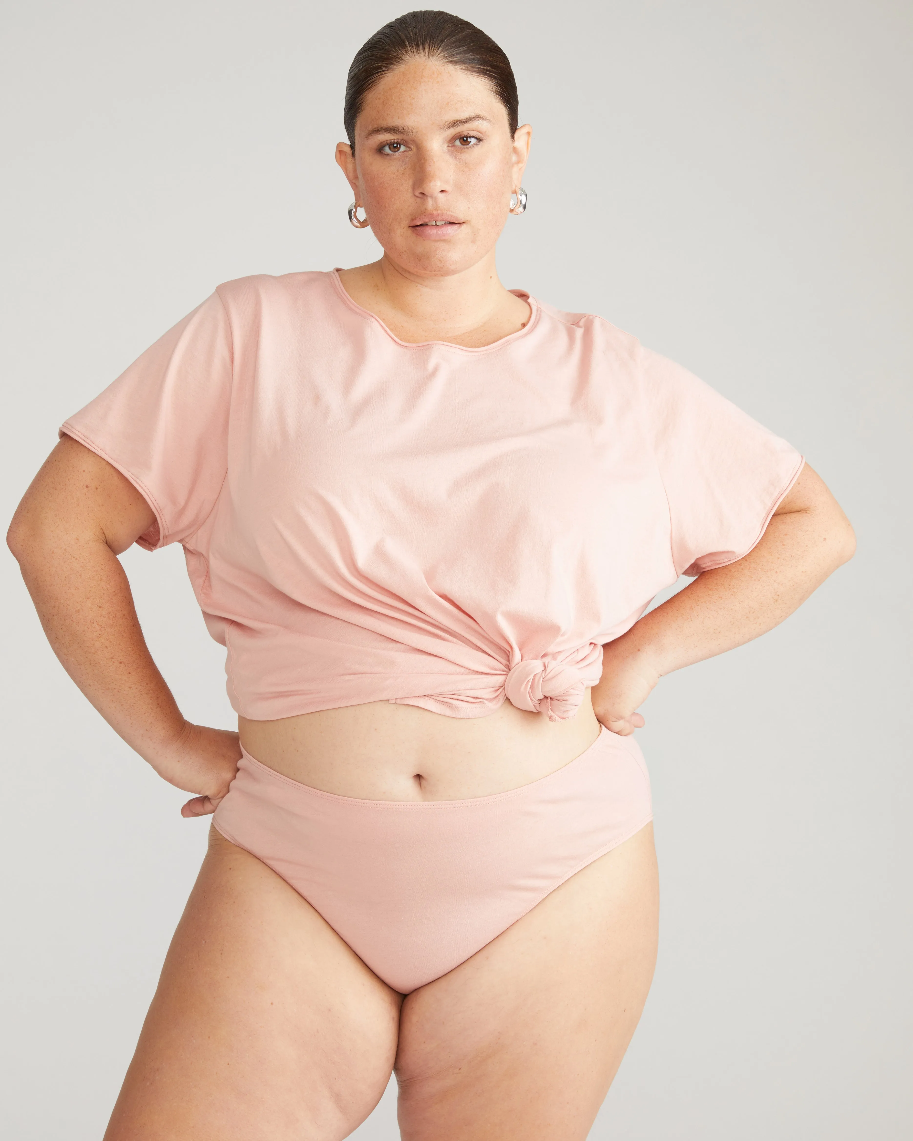 Pima Cotton Mid Rise Bikini - Pink sold by Universal Standard