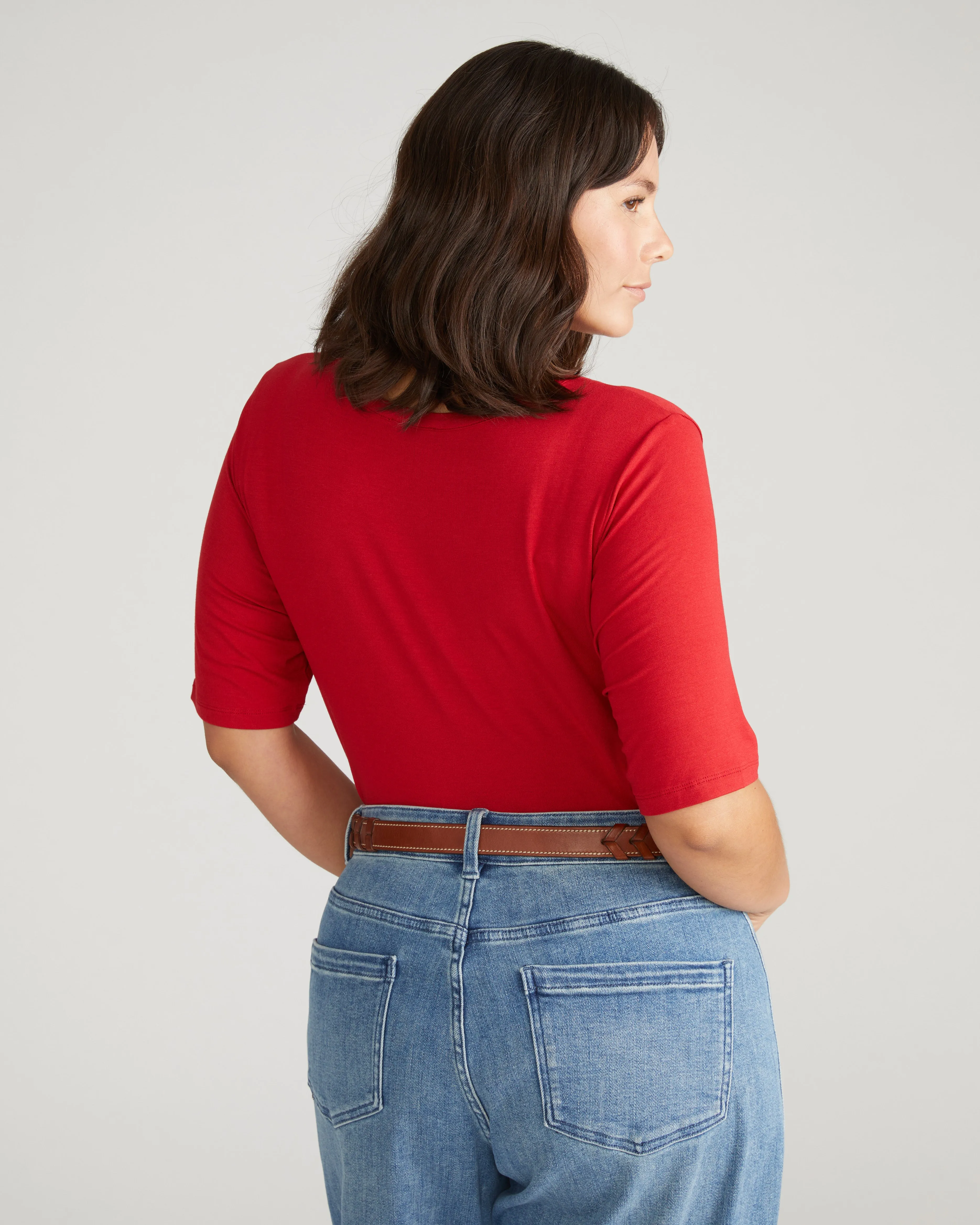 Lily Liquid Jersey V-Neck Stovepipe Tee - New York Red sold by Universal Standard product image thumbnail 3