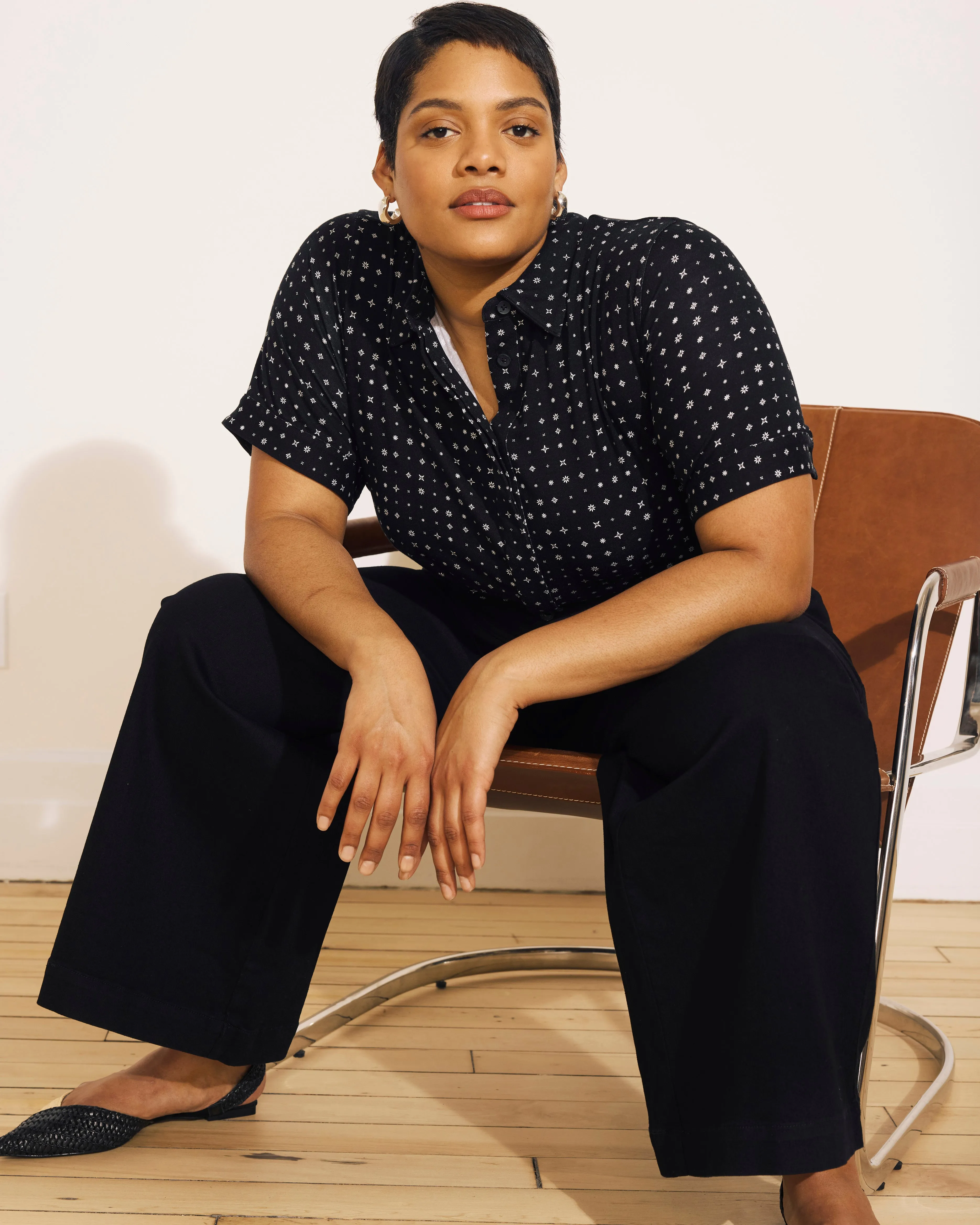 Chelsea Liquid Jersey Short Sleeve Shirt - Galactic Print in Black sold by Universal Standard product image thumbnail 2