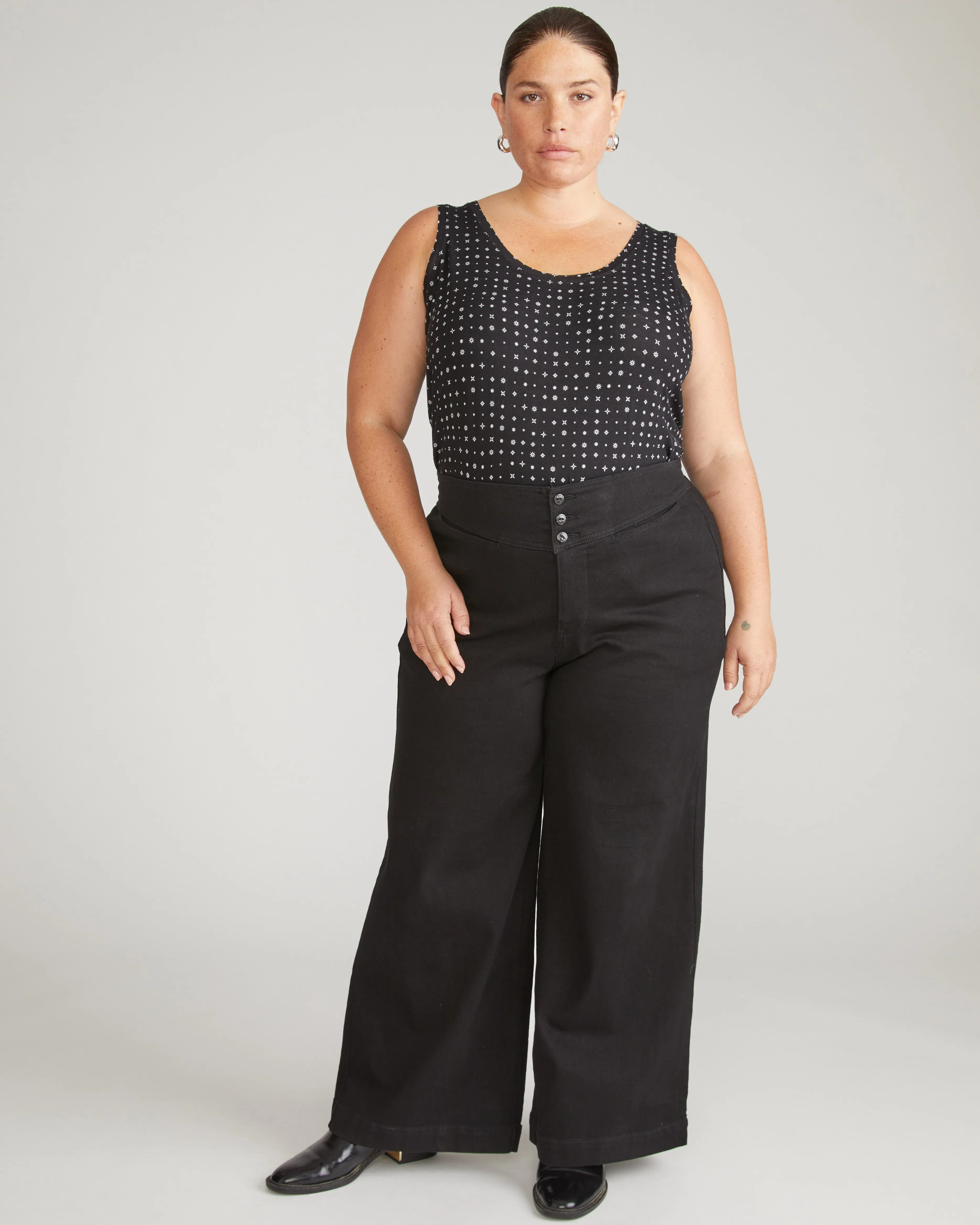 Hudson Liquid Jersey Tank - Galactic Print in Black sold by Universal Standard