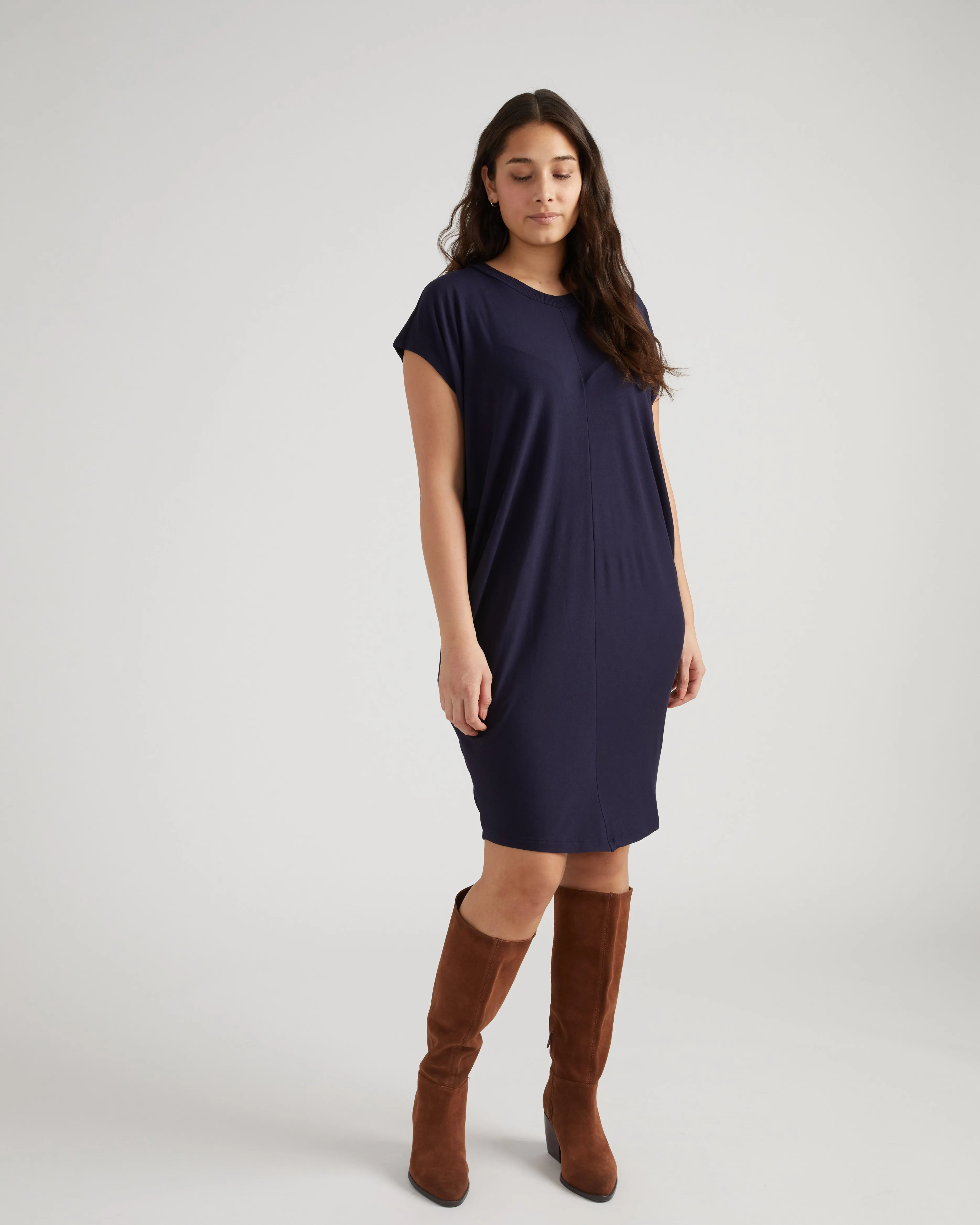 Carrea Relaxed Liquid Jersey Dress - Midnight sold by Universal Standard
