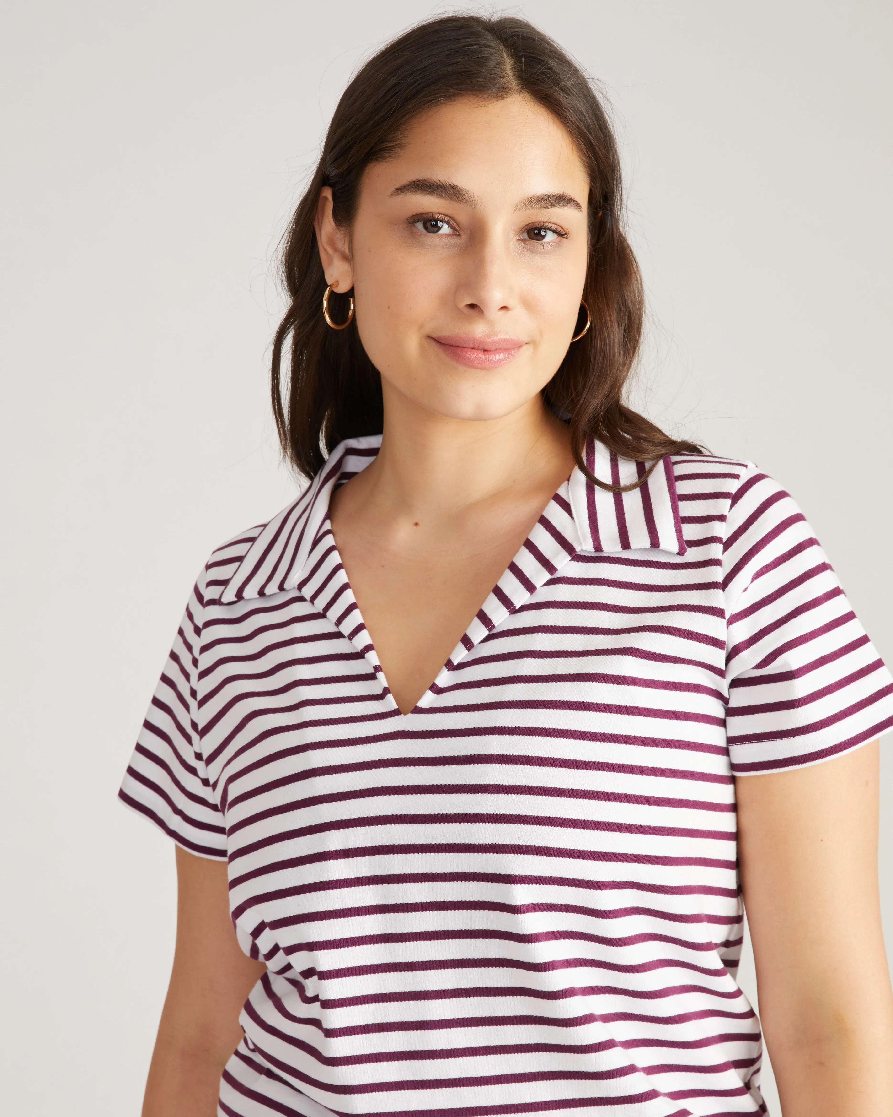 Cecile Breton Polo - White/Gamay Stripe sold by Universal Standard