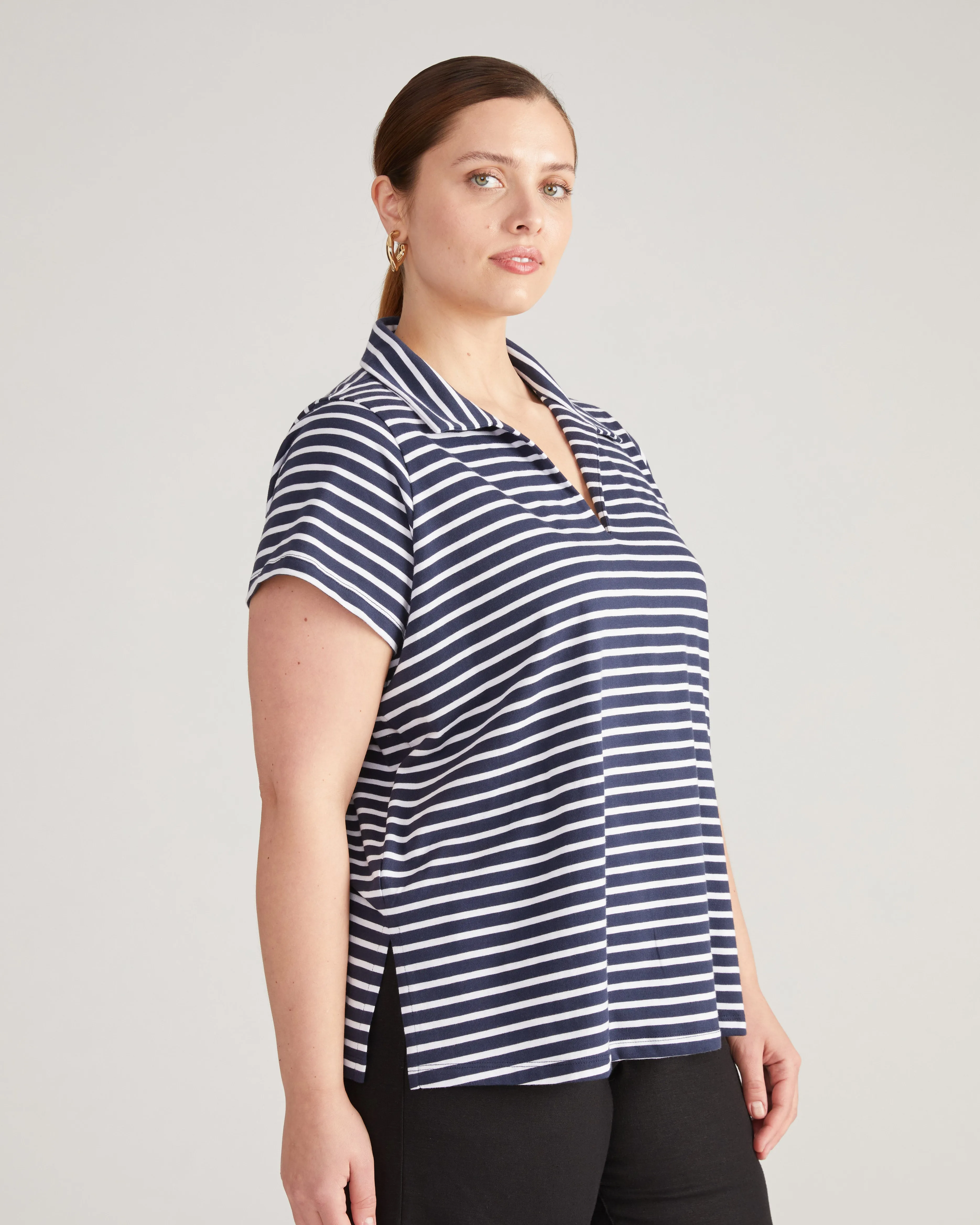 Cecile Breton Polo - Navy/White Stripe sold by Universal Standard product image thumbnail 2