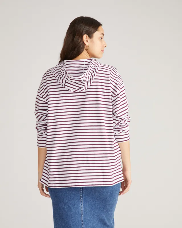 Baja Breton Hoodie - White/Gamay Stripe sold by Universal Standard