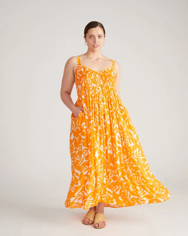 Harmony Voile Dress - Petal Palette Print in Arancia sold by Universal Standard