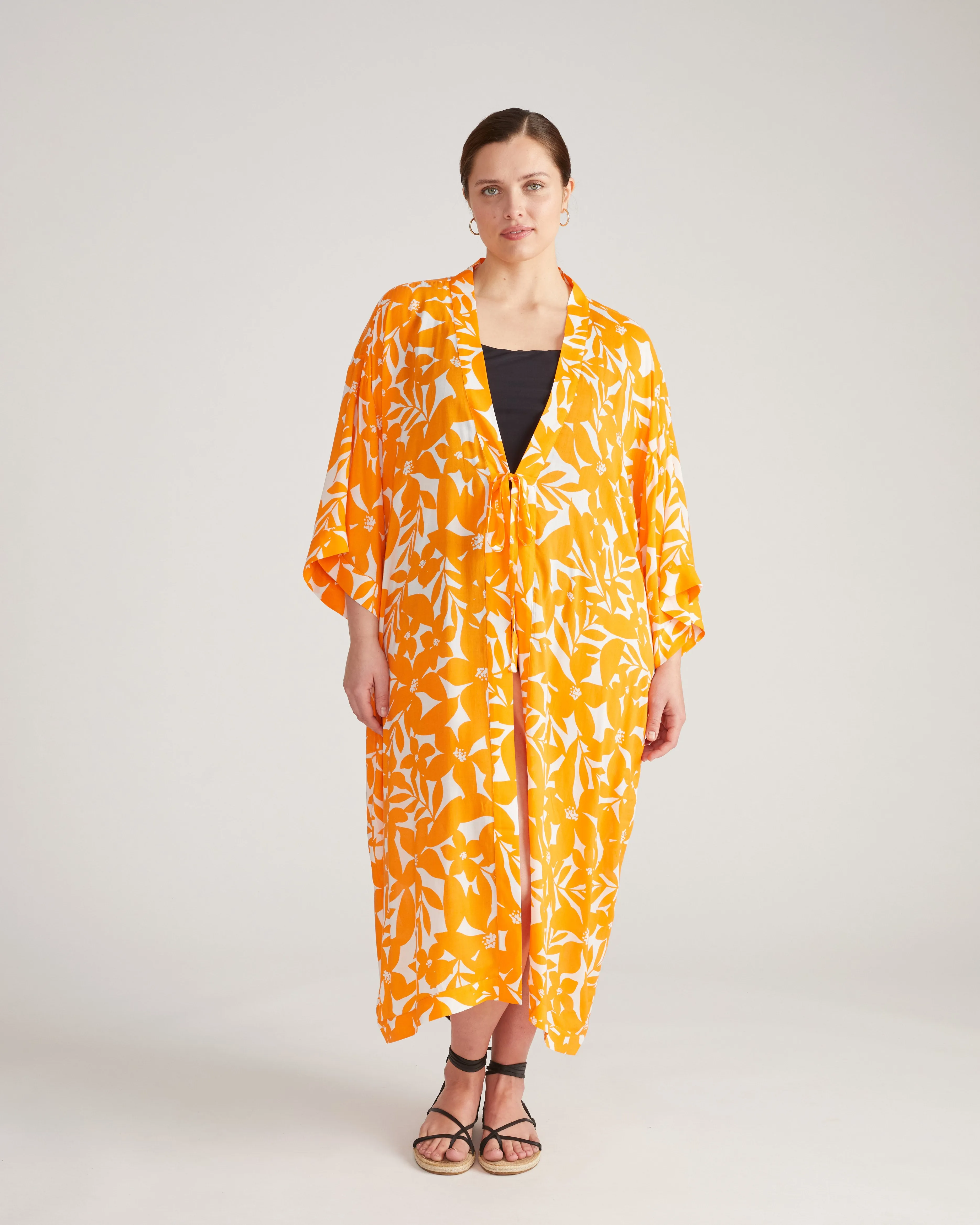 Kiani Voile Robe - Petal Palette Print in Arancia sold by Universal Standard