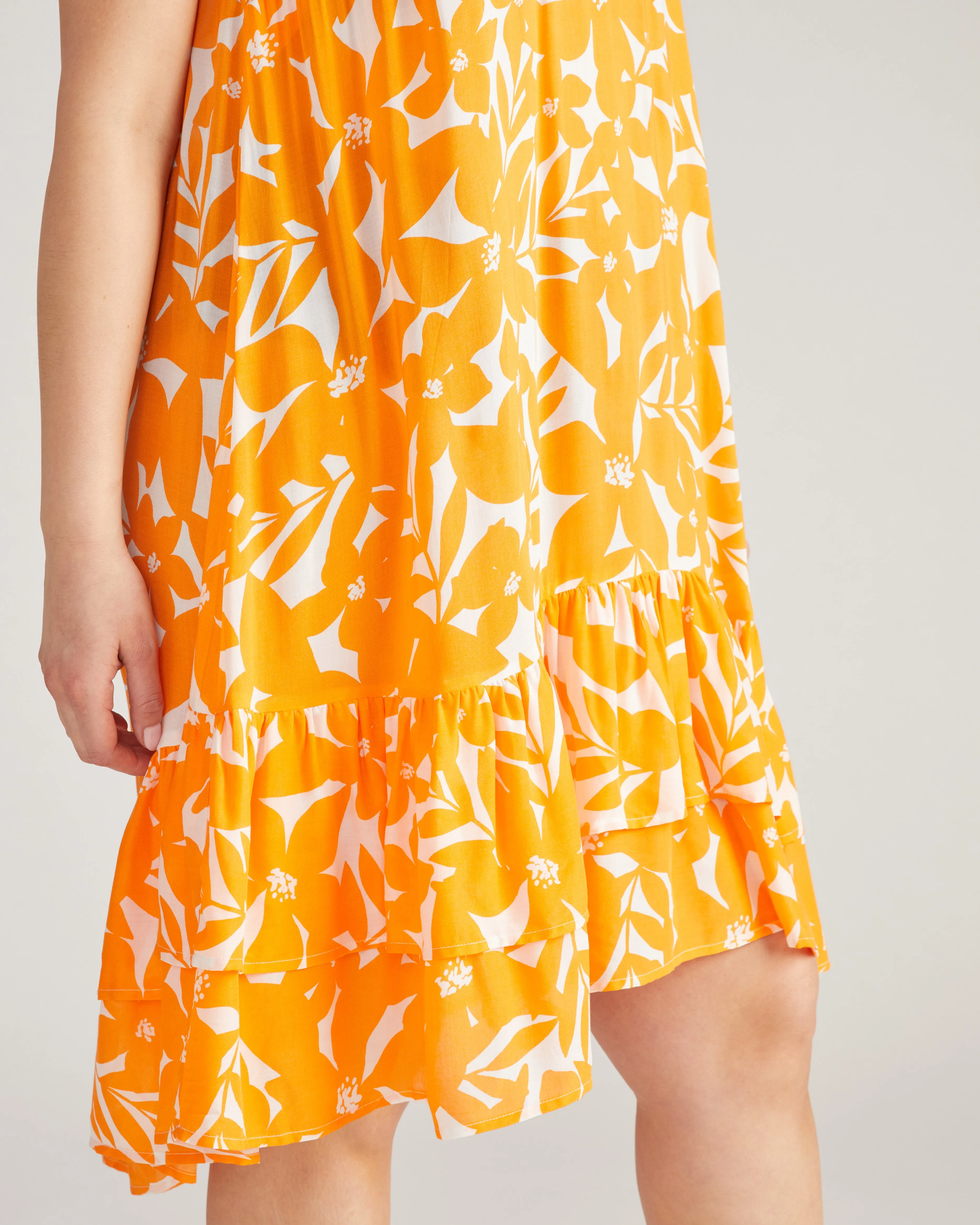 Elodie Voile Dress - Petal Palette Print in Arancia sold by Universal Standard