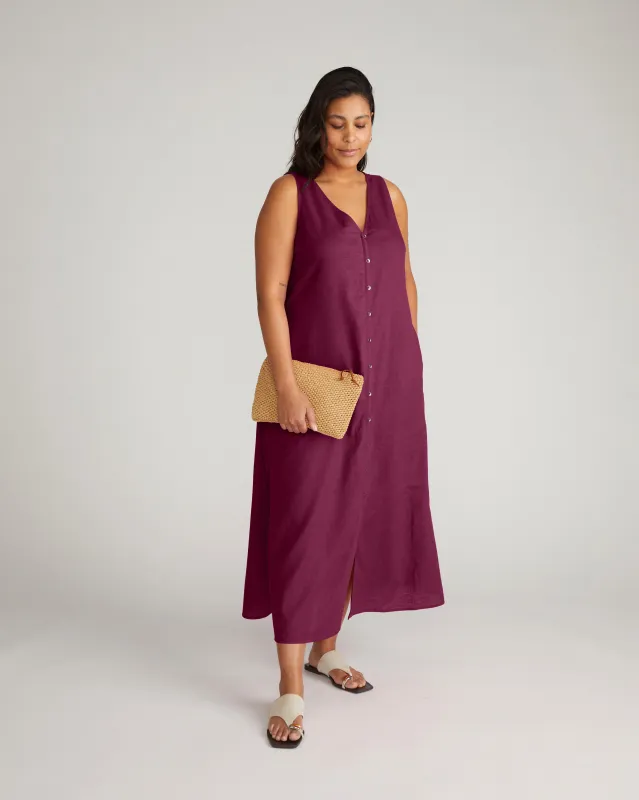 Islet Button-Down Linen Maxi Dress - Acai sold by Universal Standard