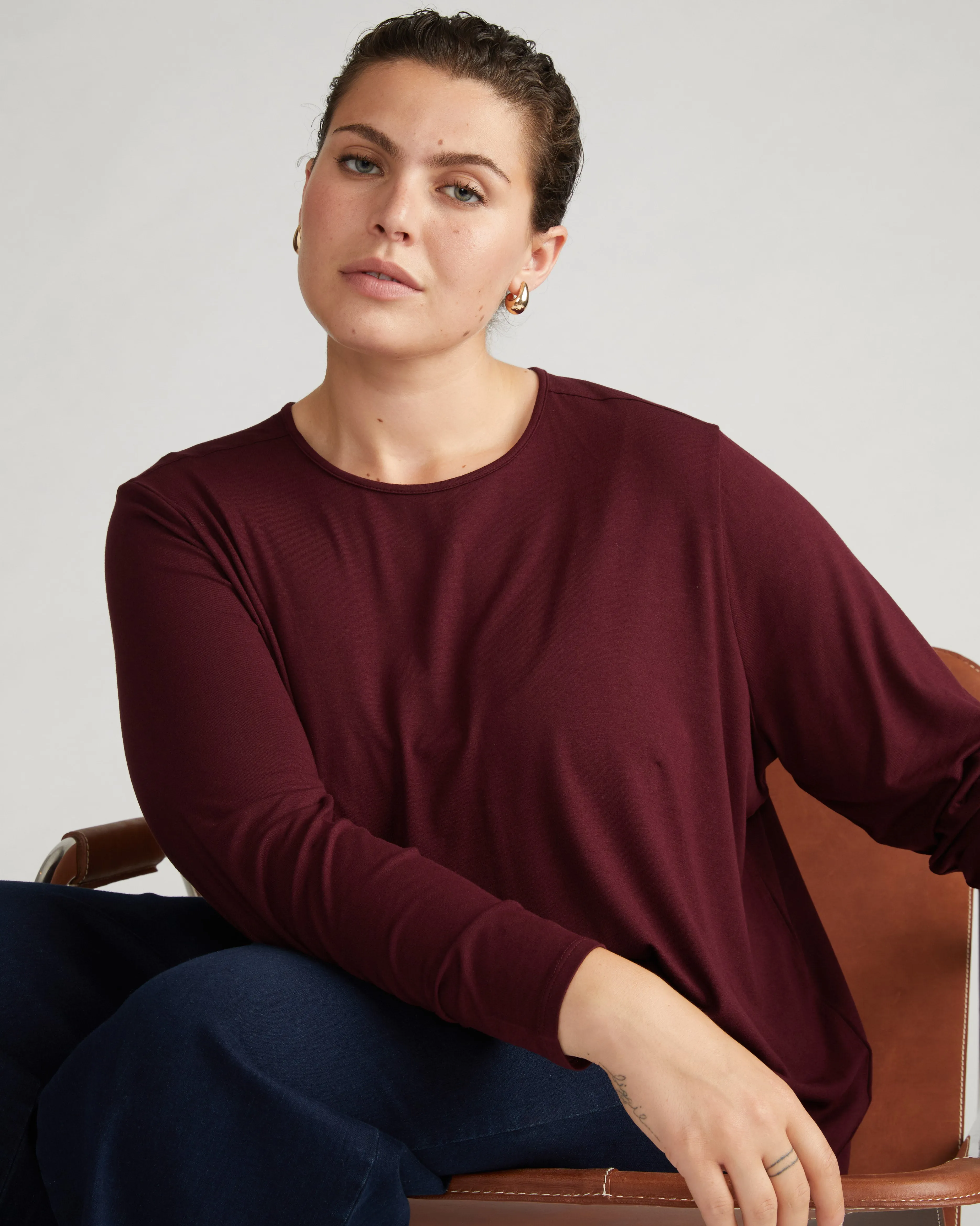 Joan Liquid Jersey Long Sleeve Top - Black Cherry sold by Universal Standard