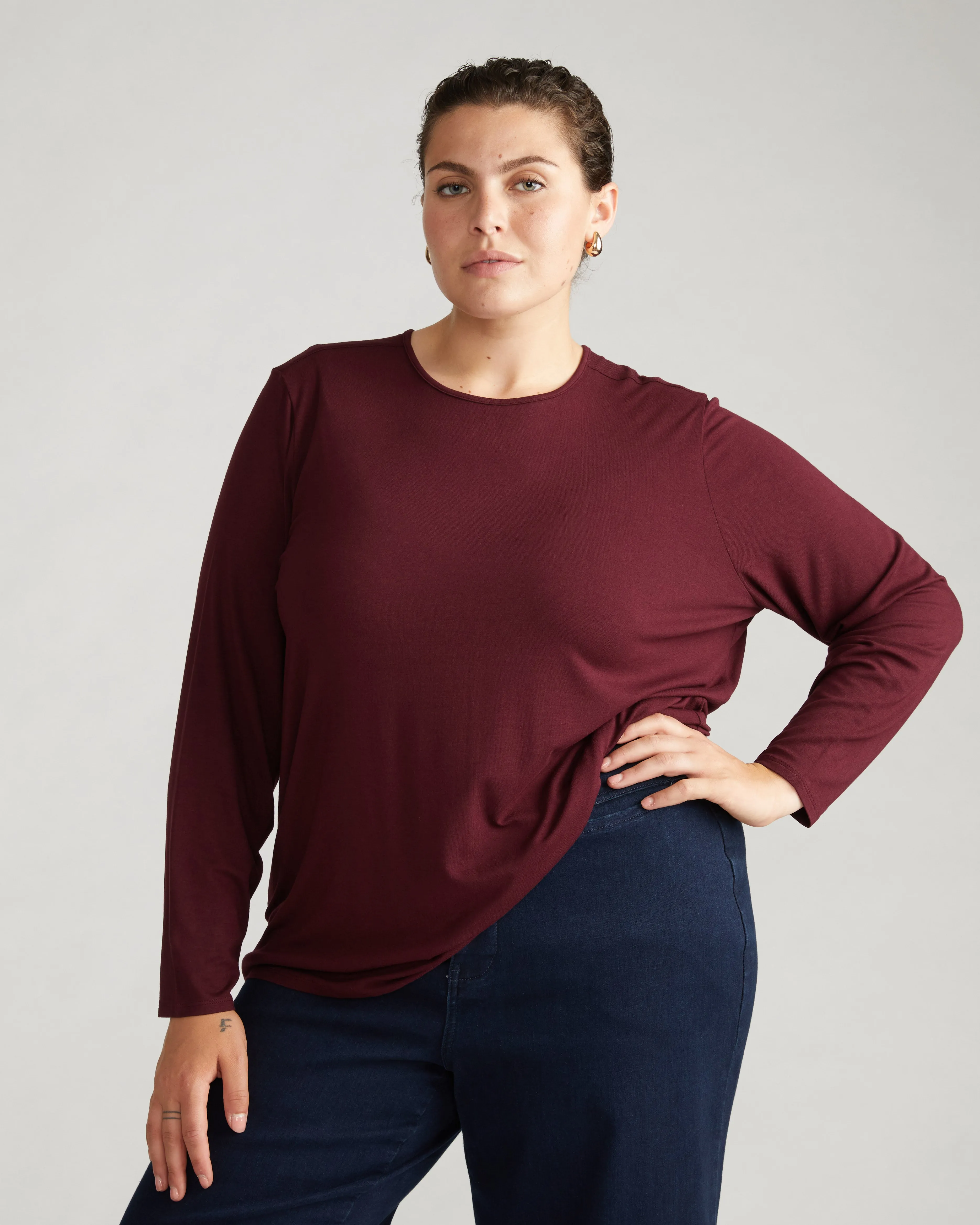 Joan Liquid Jersey Long Sleeve Top - Black Cherry sold by Universal Standard product image thumbnail 2
