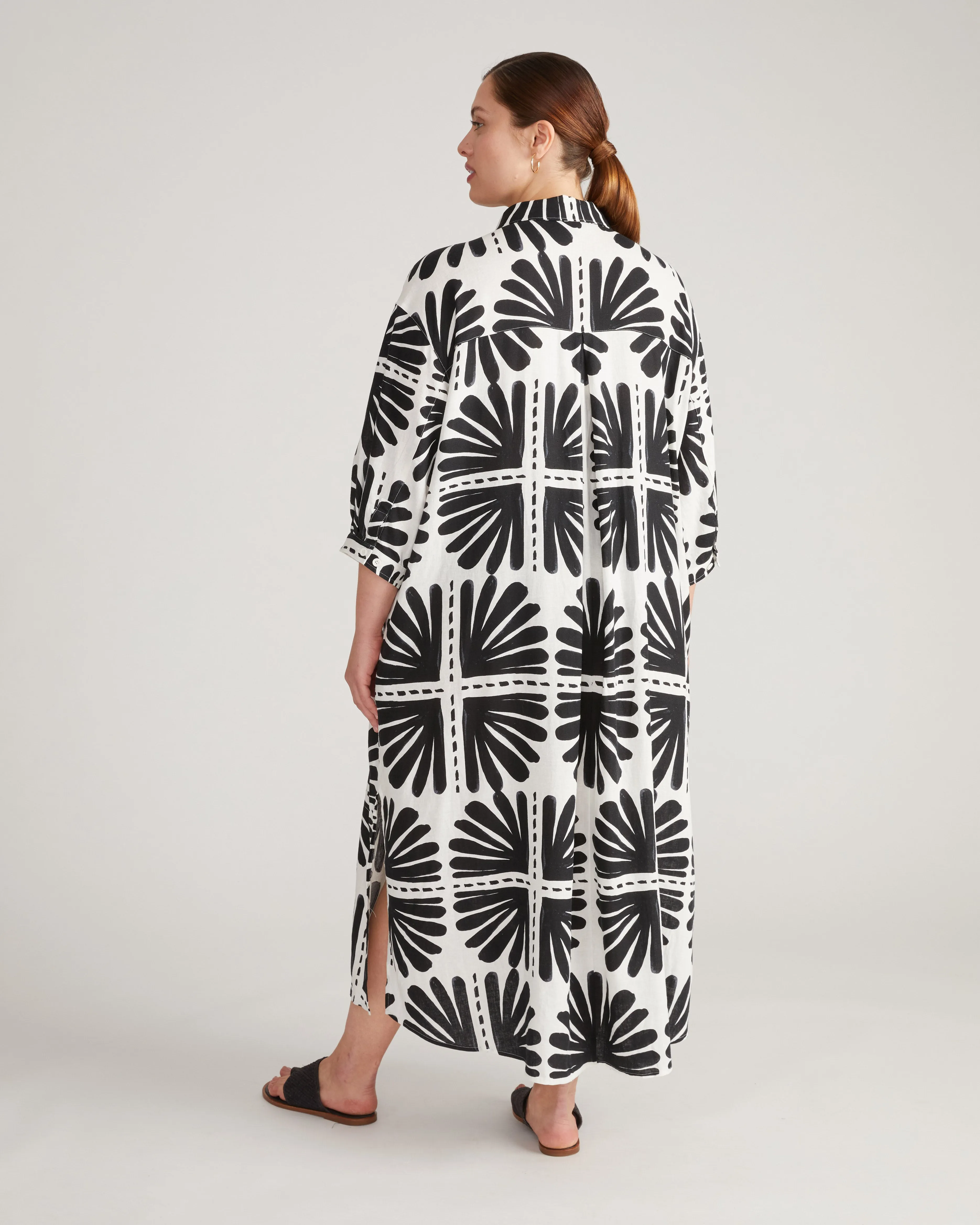 Paros Drawstring Linen Shirtdress - Ink Bloom Print sold by Universal Standard product image thumbnail 4