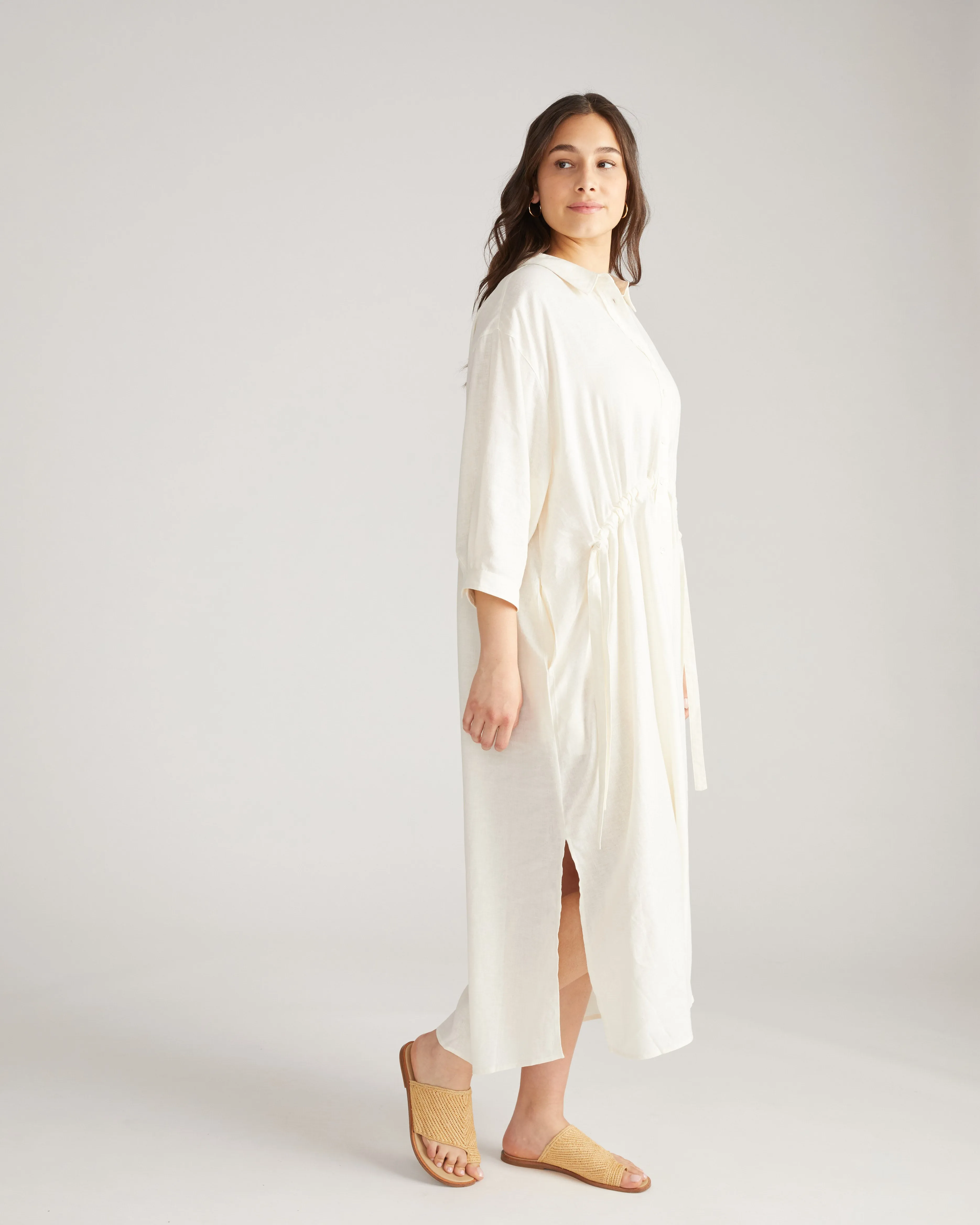Paros Drawstring Linen Shirtdress - White sold by Universal Standard product image thumbnail 4
