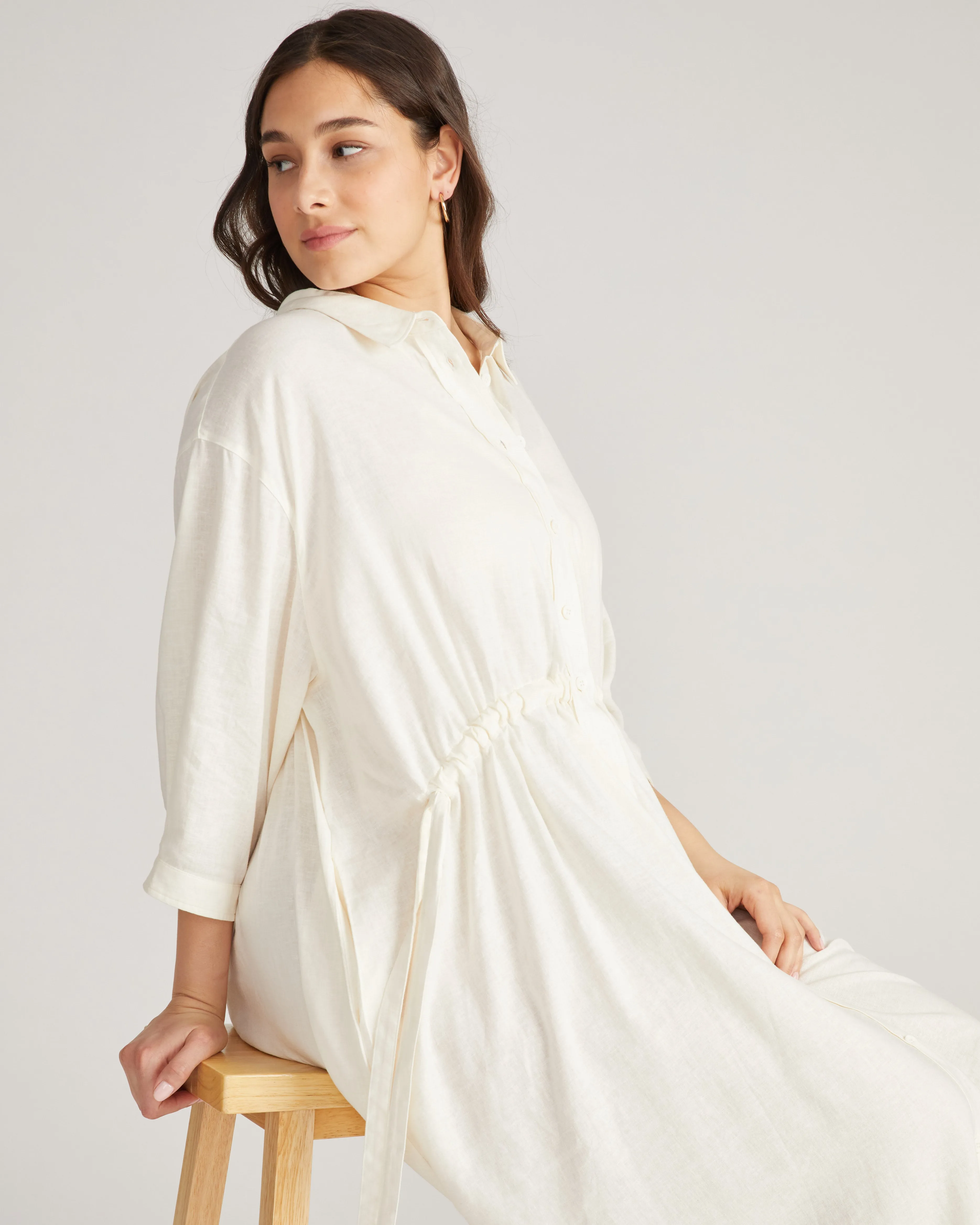 Paros Drawstring Linen Shirtdress - White sold by Universal Standard product image thumbnail 3