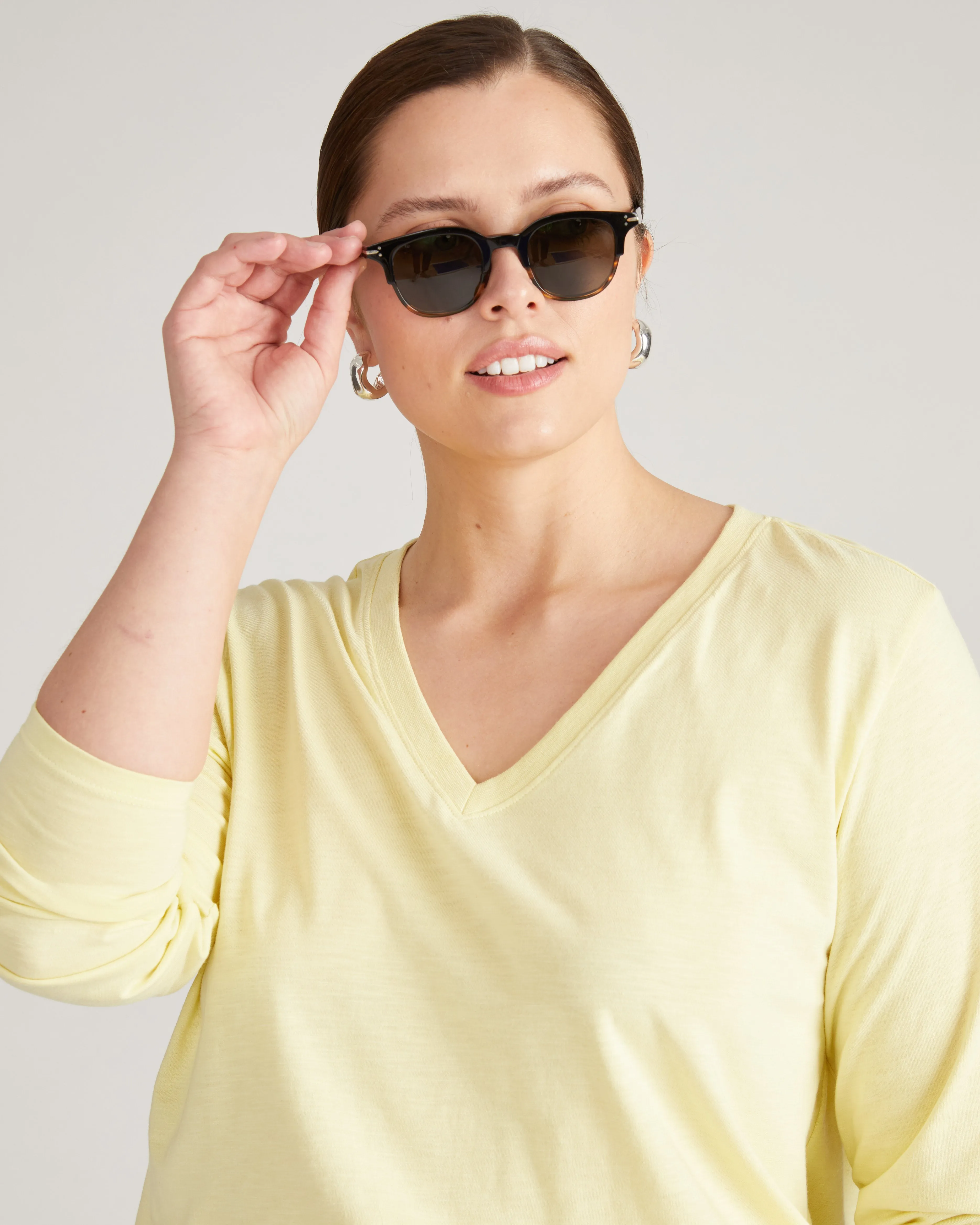 Light-As-Air Long Sleeve V Neck Tee - Twinkle sold by Universal Standard