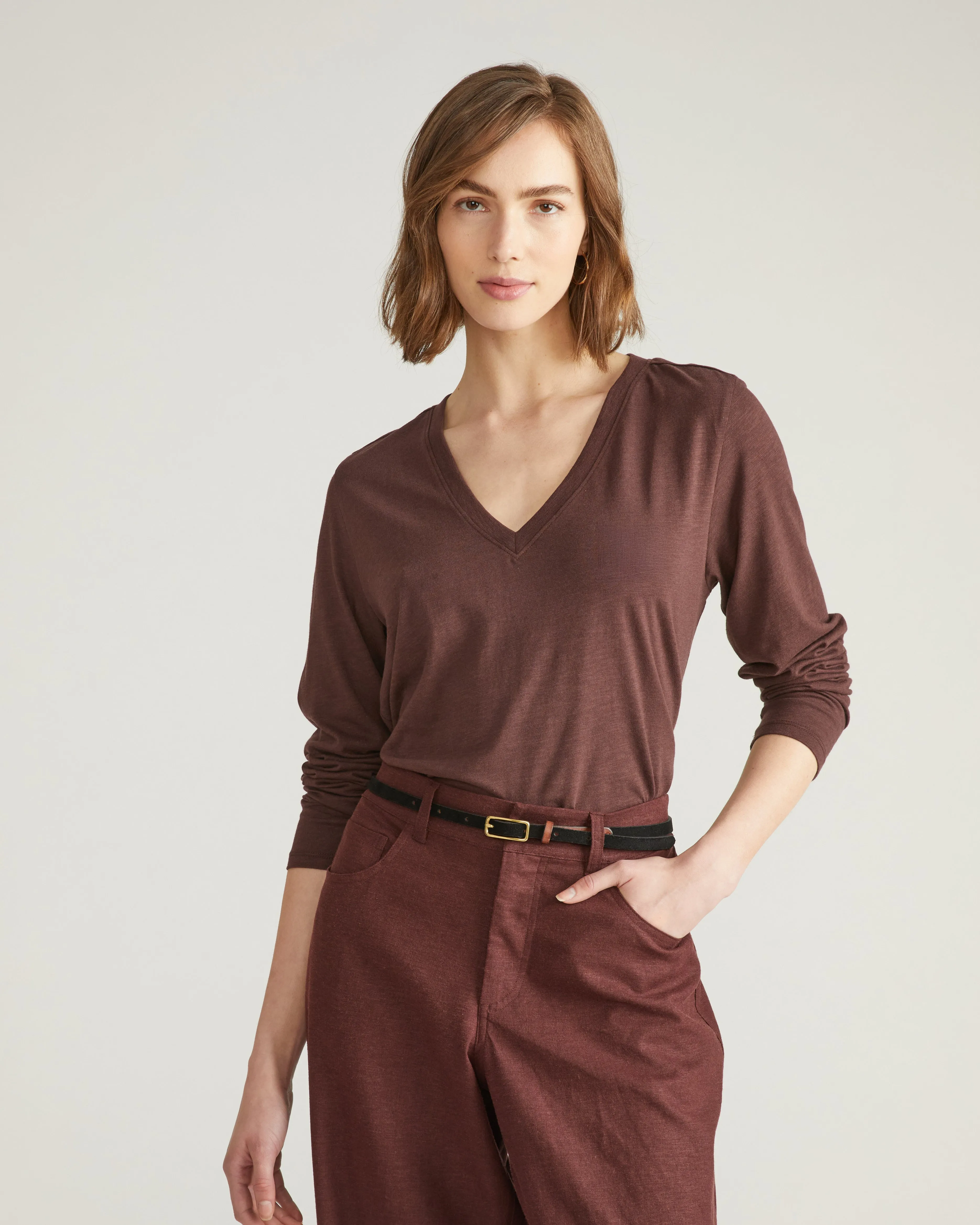 Light-As-Air Long Sleeve V Neck Tee - Brulee sold by Universal Standard product image thumbnail 2