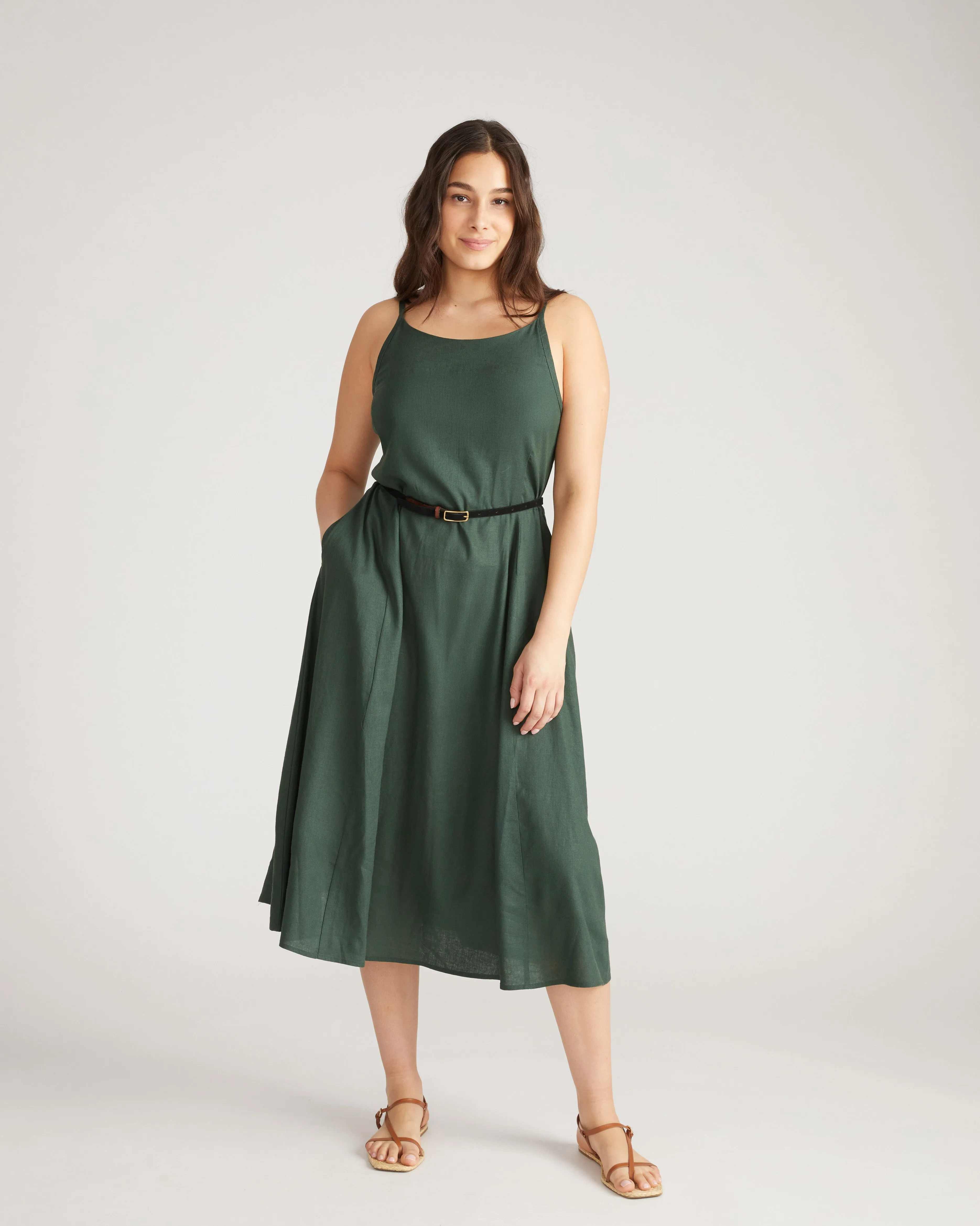 Kuki Linen Dress - Luscious Green sold by Universal Standard