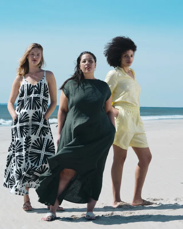 Sunset Linen Flounce Dress - Luscious Green sold by Universal Standard