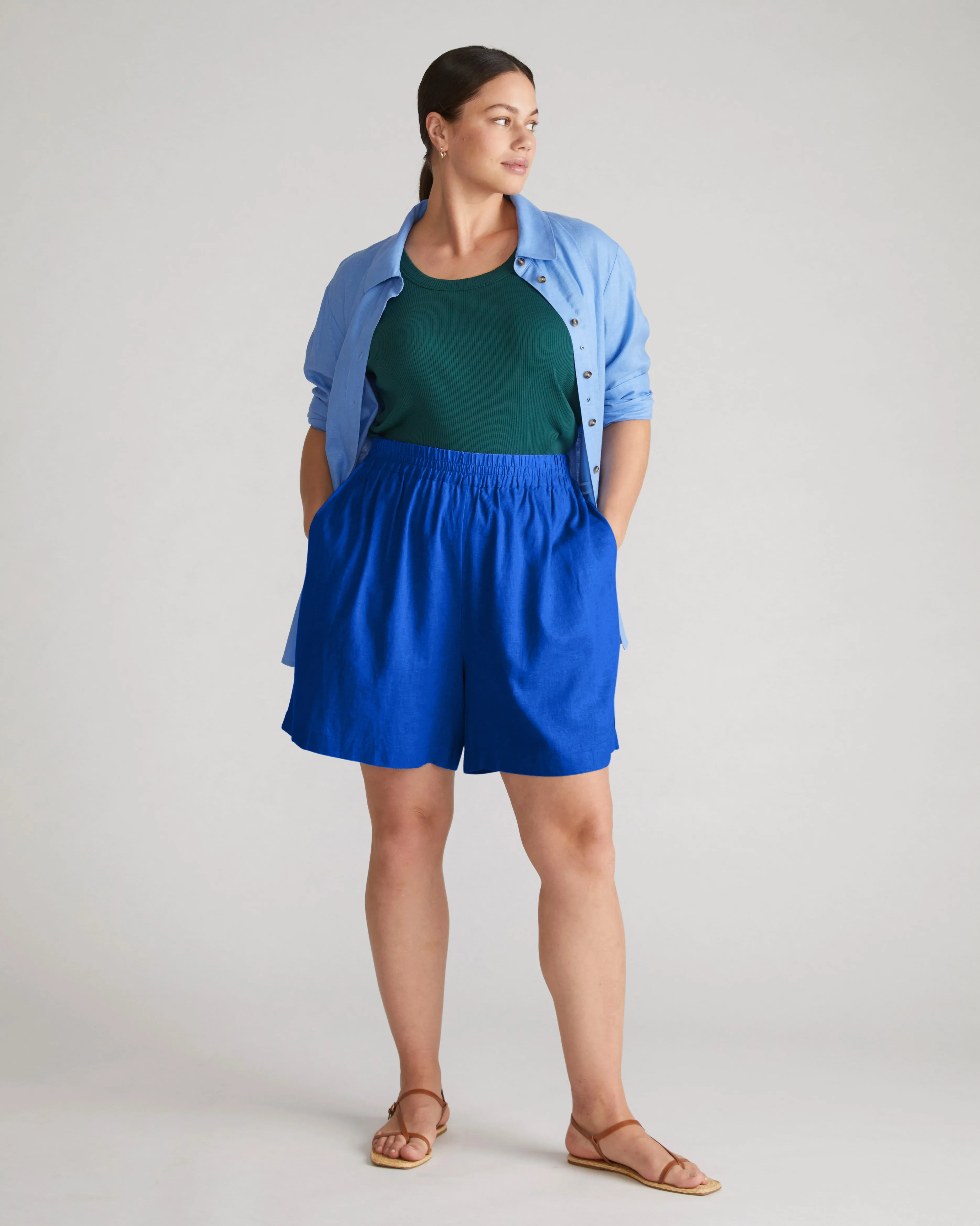 Juniper Linen Easy Pull-On Shorts - Ultramarine sold by Universal Standard