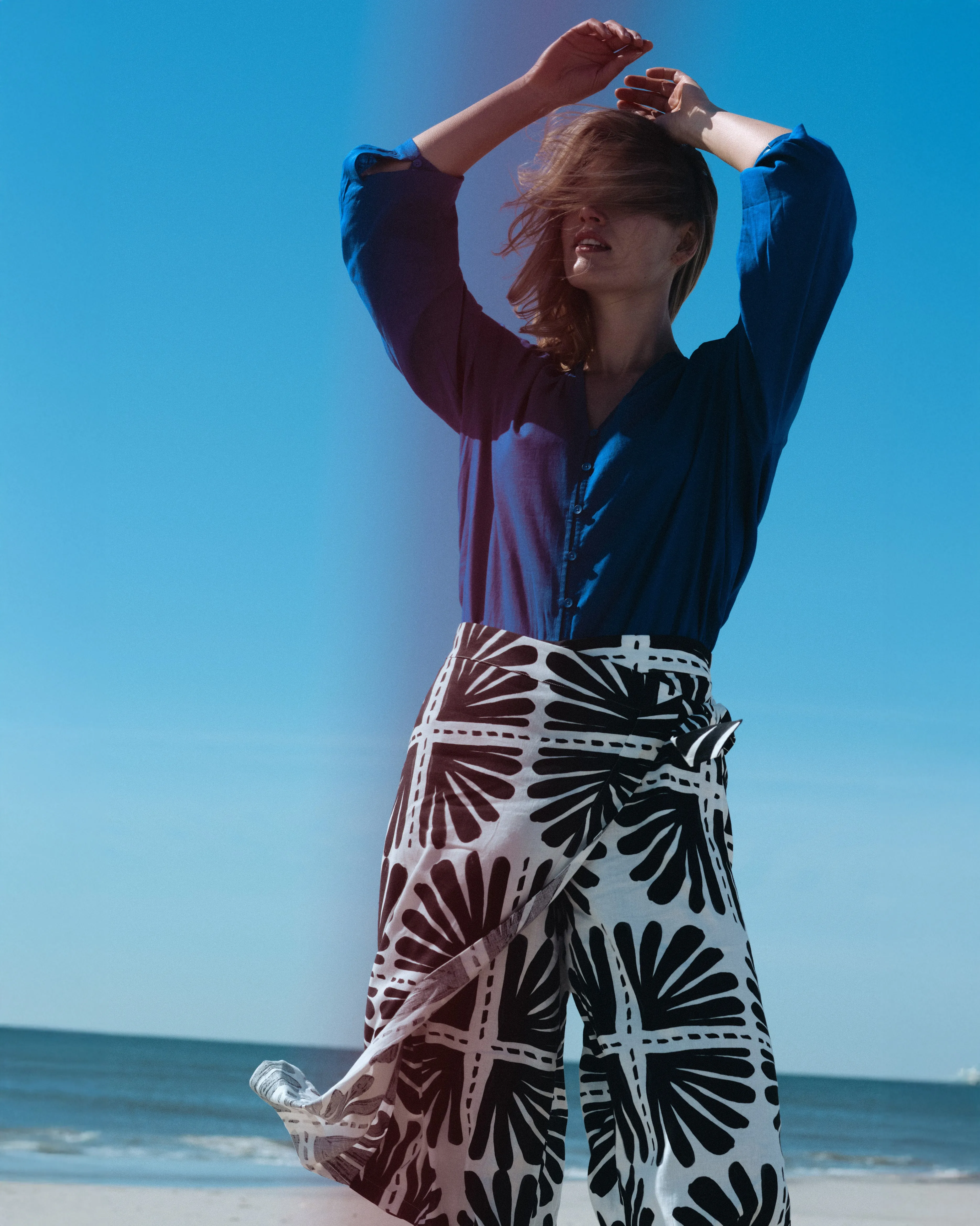 Villa Linen Wrap Culottes - Ink Bloom Print sold by Universal Standard product image thumbnail 2